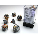 Chessex Gemini Dice: Copper-Steel / white | 7 Die Polyhedral Set | 26424