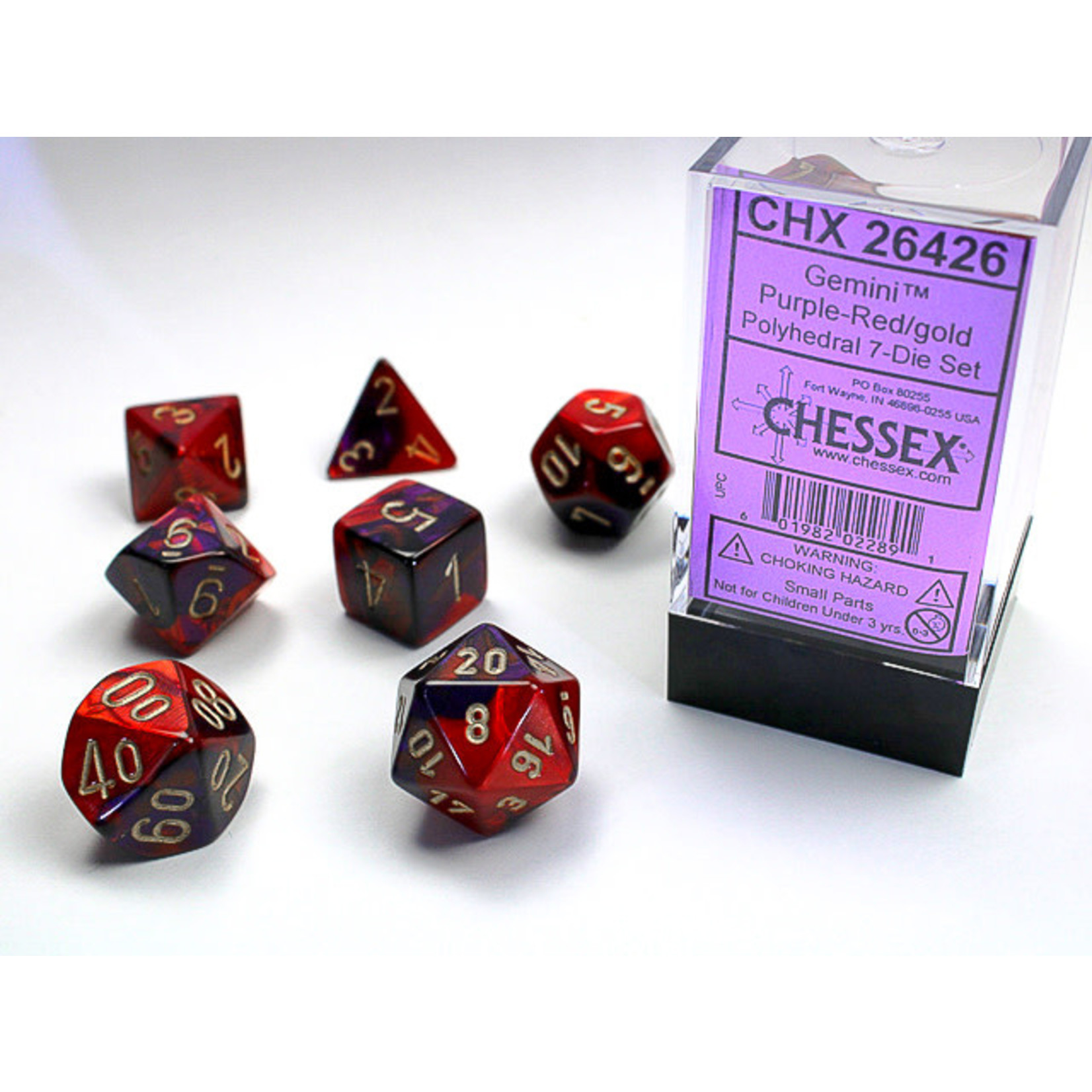 Chessex Gemini Dice: Purple-Red / gold | 7 Die Polyhedral Set | 26426