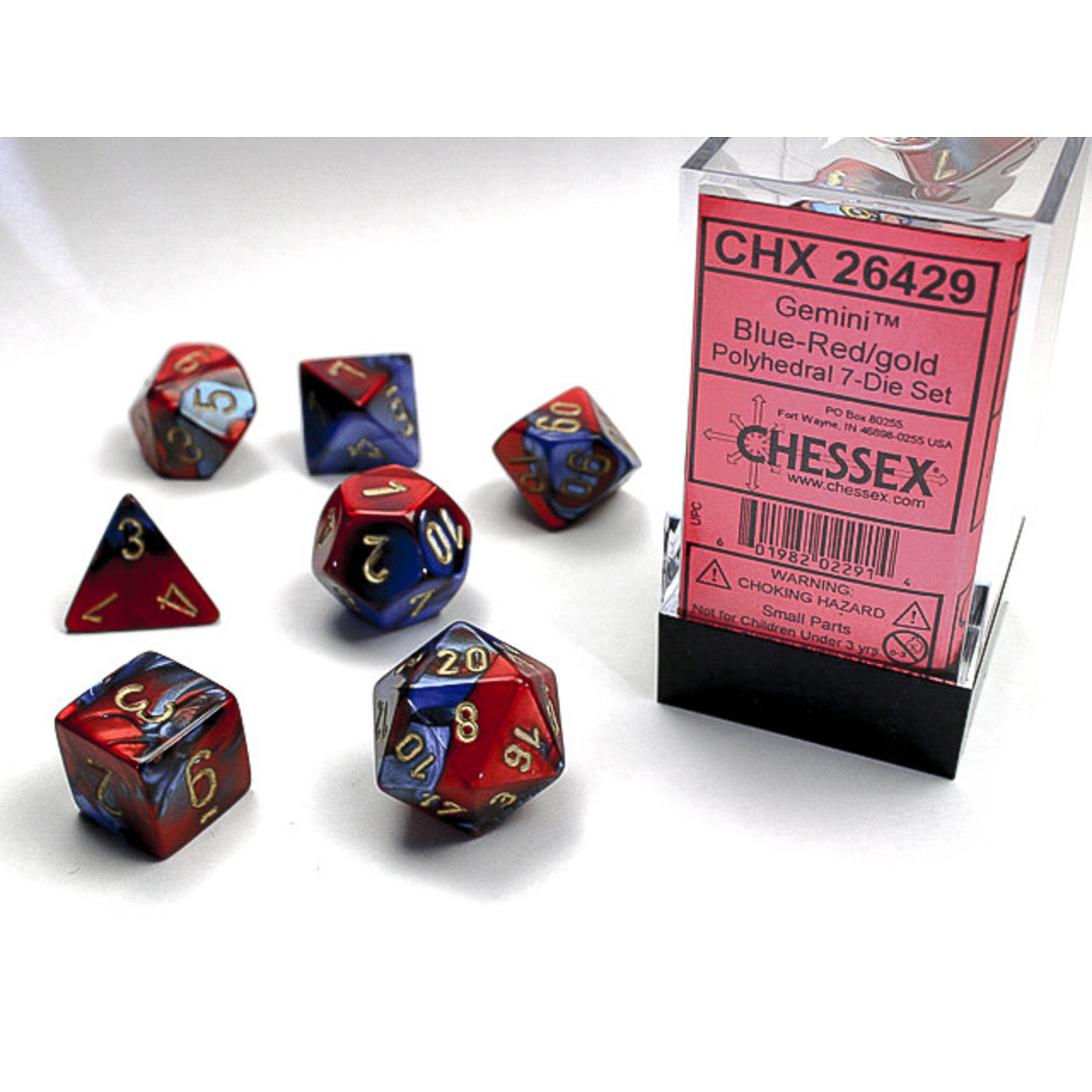 Chessex Gemini Dice: Blue-Red / gold | 7 Die Polyhedral Set | 26429
