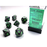 Chessex Gemini Dice: Black-Grey / green | 7 Die Polyhedral Set | 26445