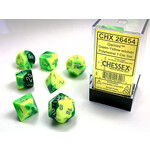 Chessex Gemini Dice: Green-Yellow / silver | 7 Die Polyhedral Set | 26454