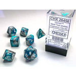 Chessex Gemini Dice: Steel-Teal / white | 7 Die Polyhedral Set | 26456