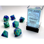 Chessex Gemini Dice: Blue-Teal / gold | 7 Die Polyhedral Set | 26459
