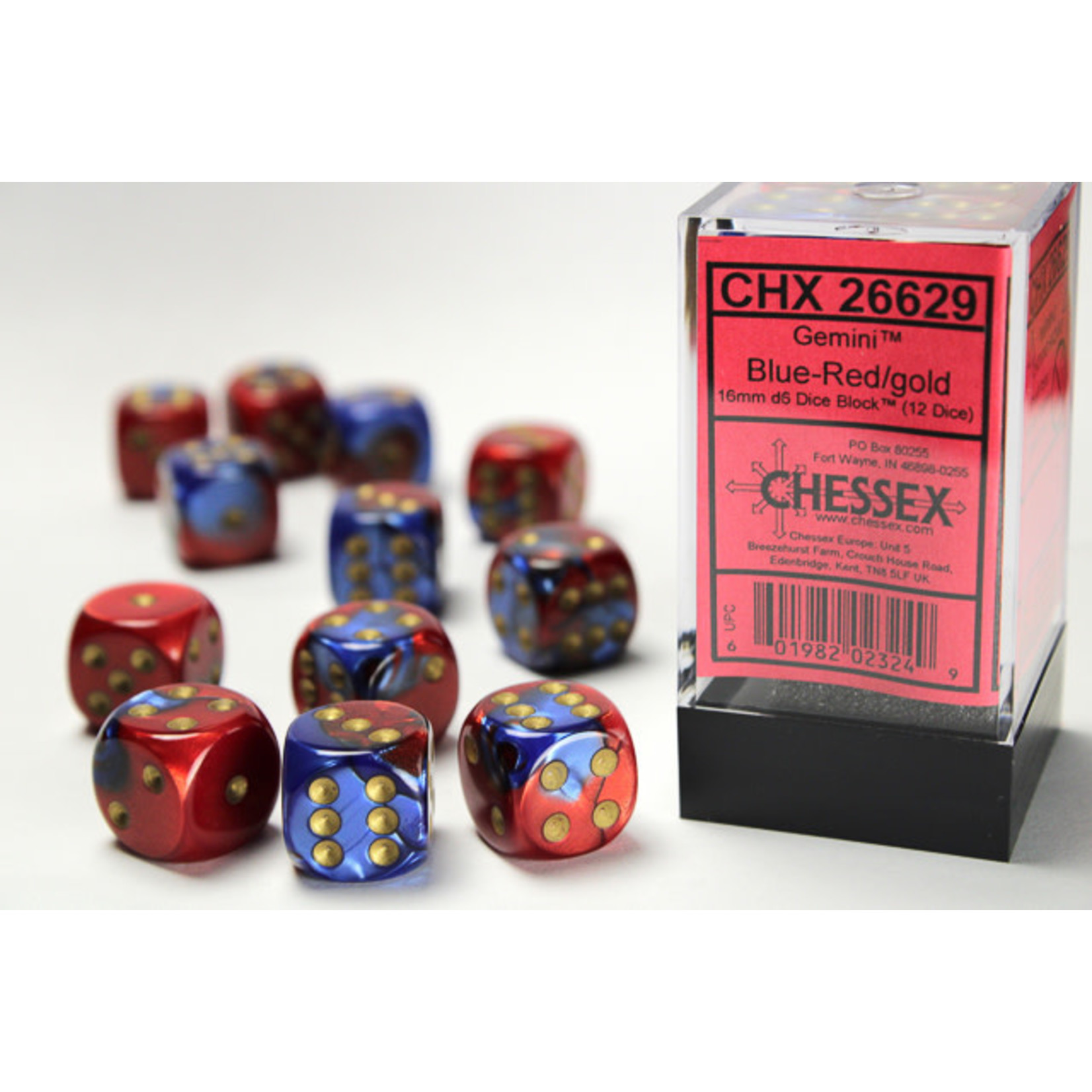 Chessex Gemini Dice: Blue-Red / gold | 16mm d6 Dice Block | 26629
