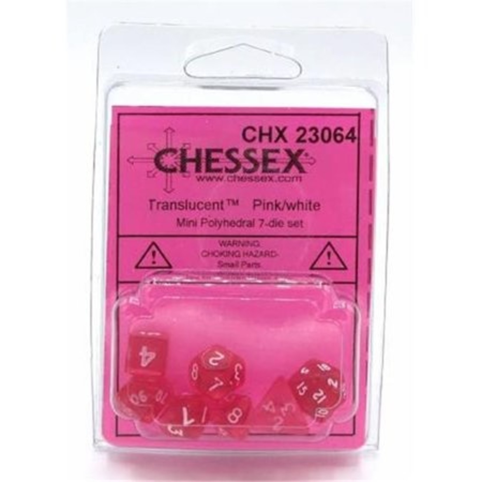 Chessex Translucent Dice: Pink / white | Mini 7 Die Polyhedral Set | 23064