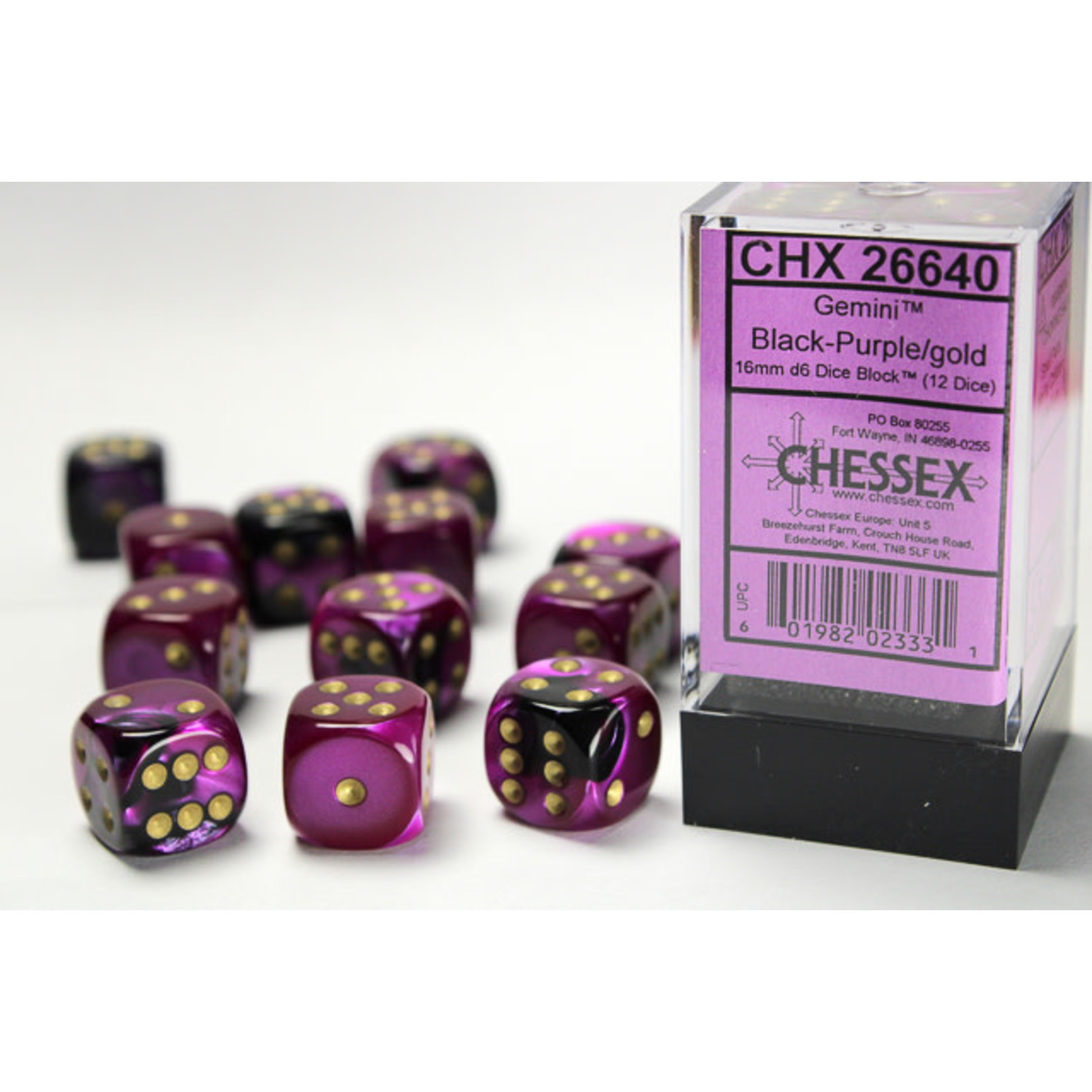 Chessex Gemini Dice: Black-Purple / gold | 16mm d6 Dice Block | 26640