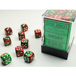 Chessex Gemini Dice: Green-Red / white | 12mm d6 Dice Block | 26831