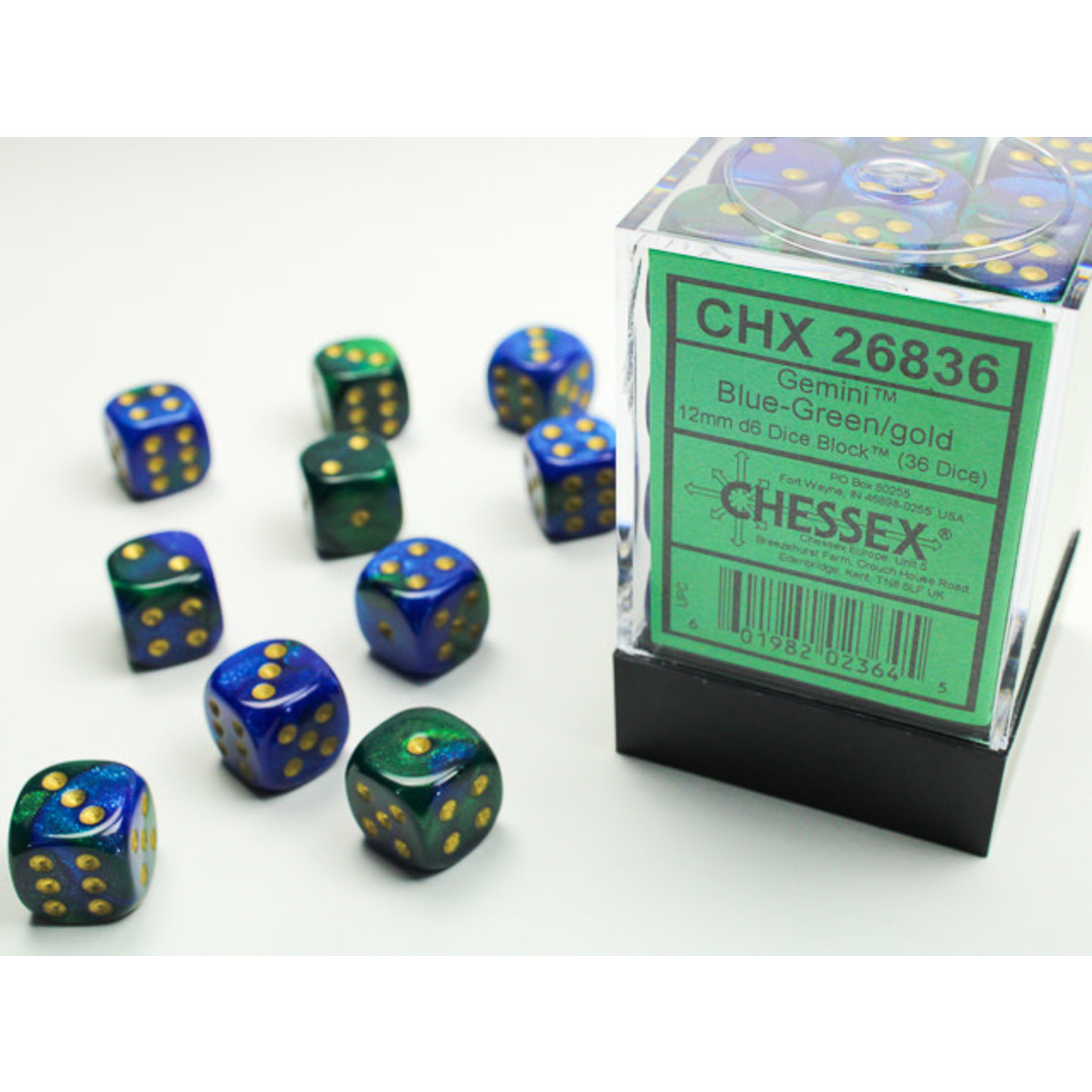 Chessex Gemini Dice: Blue-Green / gold | 12mm d6 Dice Block | 26836