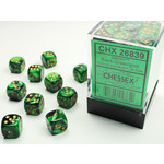 Chessex Gemini Dice: Black-Green / gold | 12mm d6 Dice Block | 26839