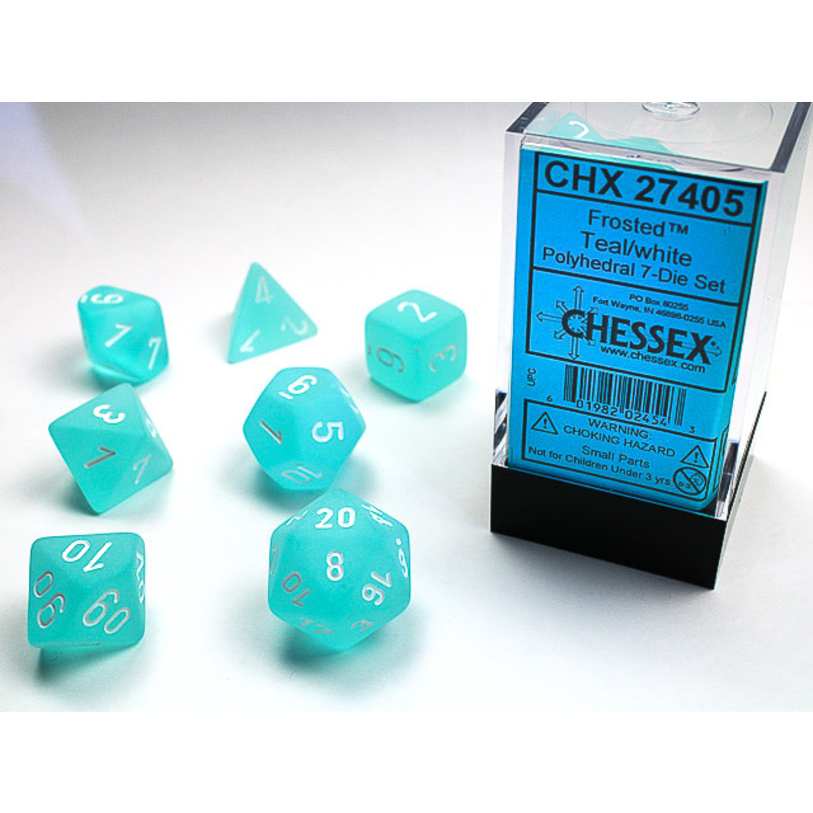 Chessex Frosted Dice: Teal / white | 7 Die Polyhedral Set | 27405