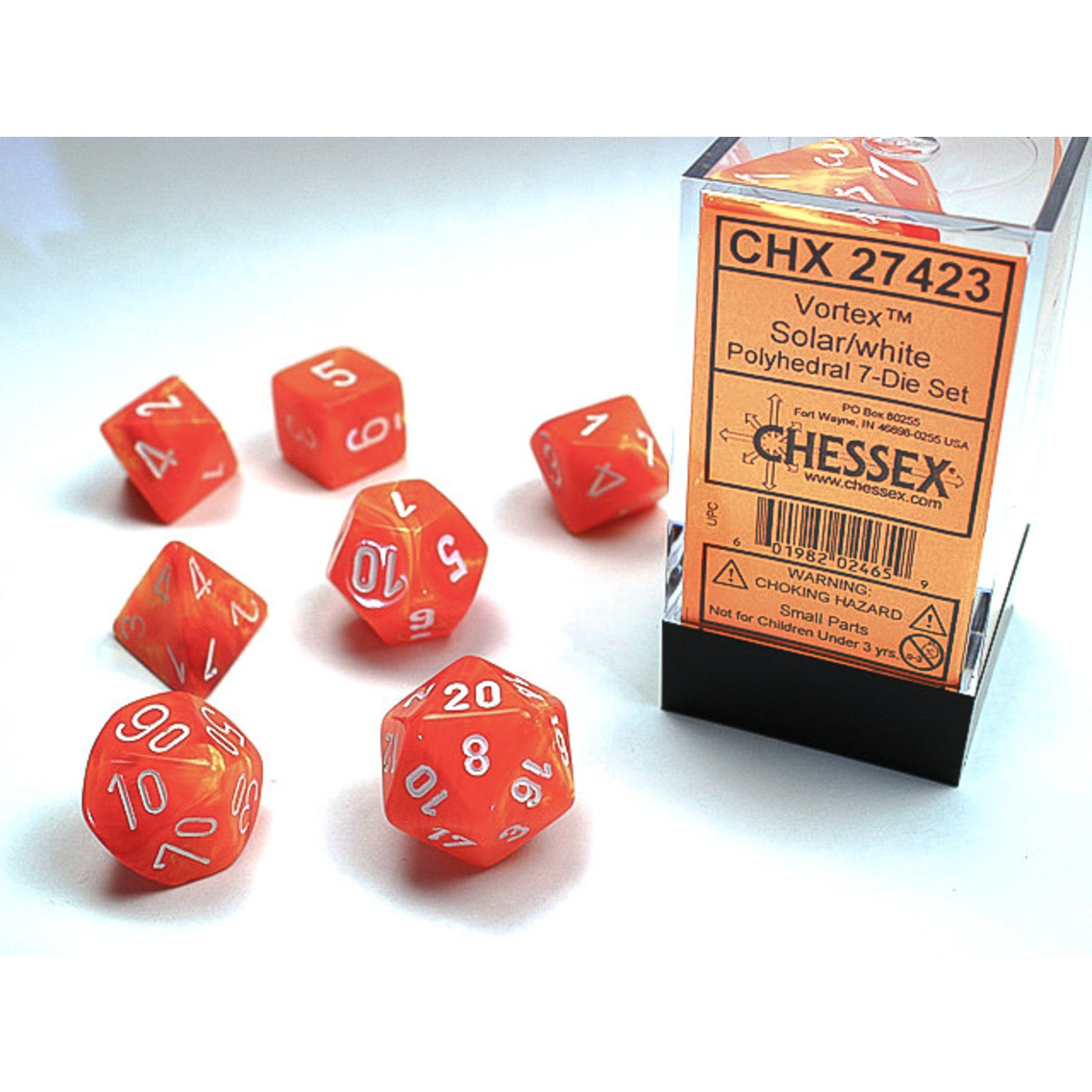 Chessex Vortex Dice: Solar / white | 7 Die Polyhedral Set | 27423
