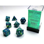 Chessex Festive Dice: Green / silver | 7 Die Polyhedral Set | 27445
