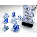 Chessex Nebula Dice: Dark Blue / White | 7 Die Polyhedral Set | 27466