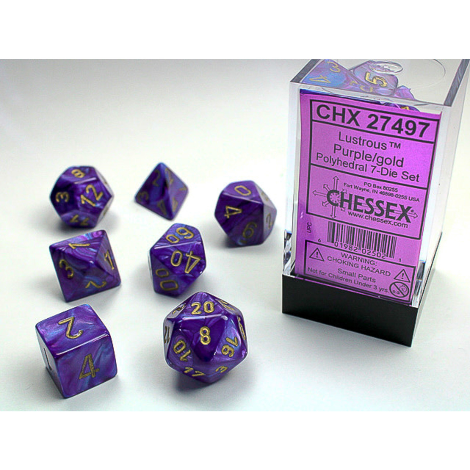 Chessex Lustrous Dice: Purple / gold | 7 Die Polyhedral Set | 27497