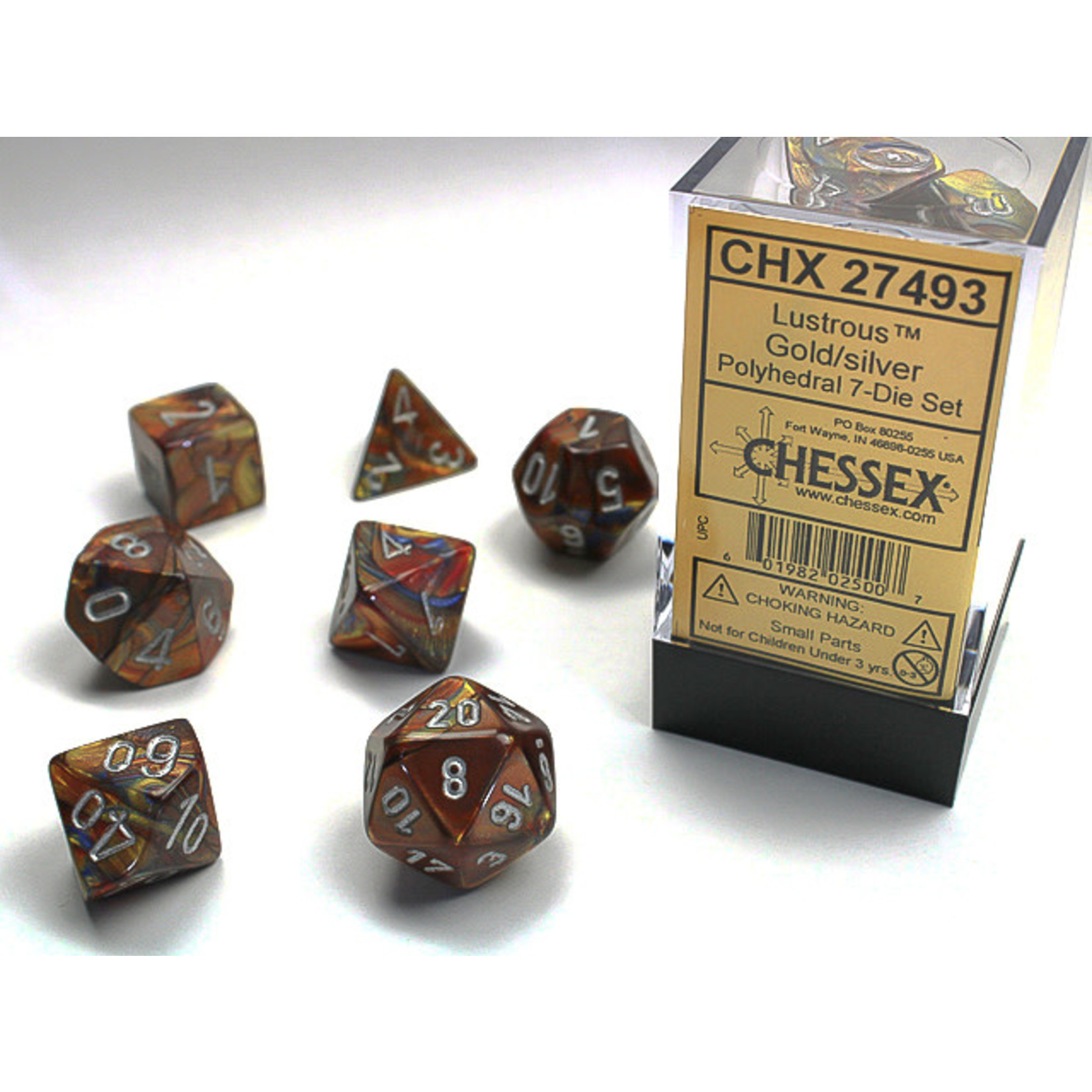 Chessex Lustrous Dice: Gold / silver | 7 Die Polyhedral Set | 27493