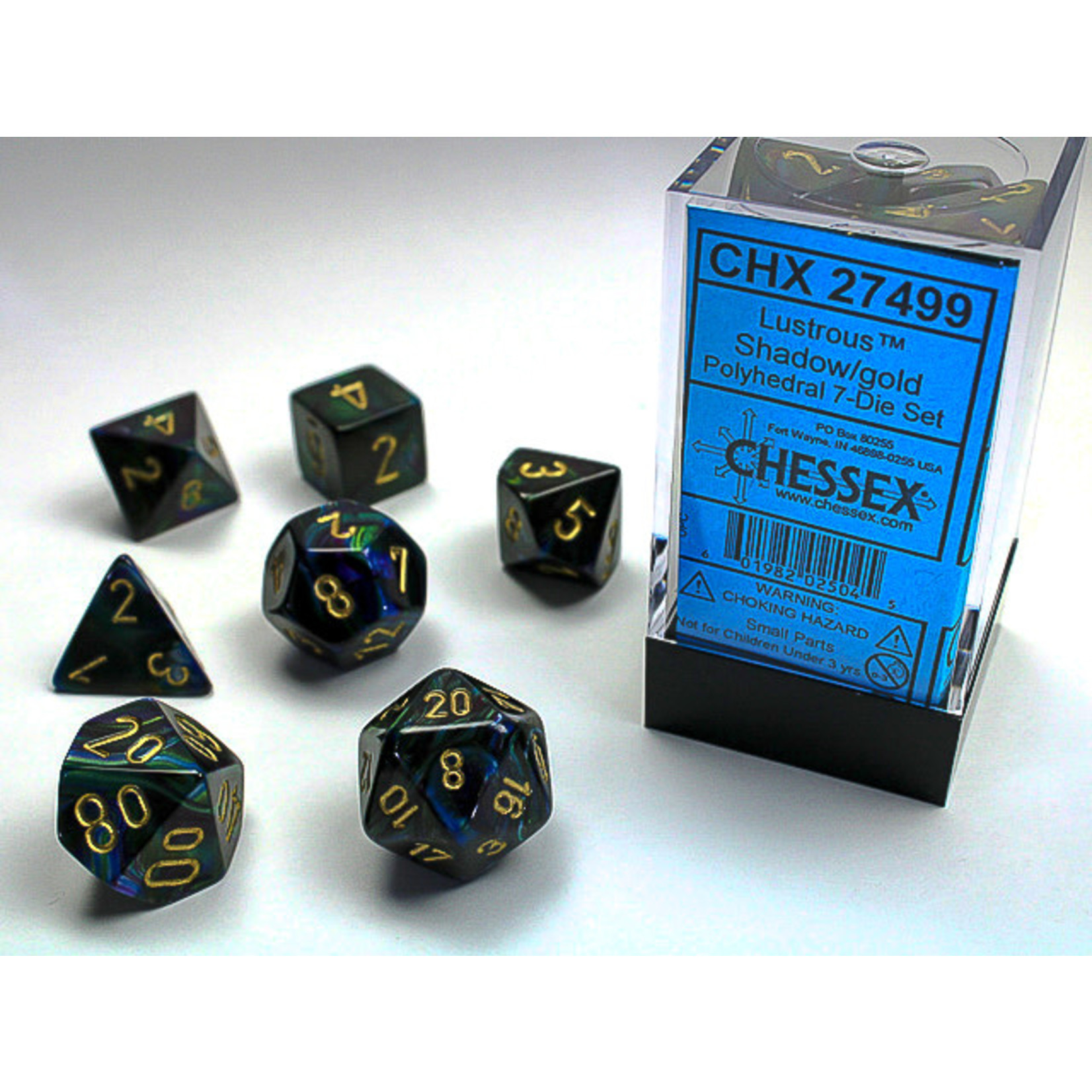 Chessex Lustrous Dice: Shadow / gold | 7 Die Polyhedral Set | 27499