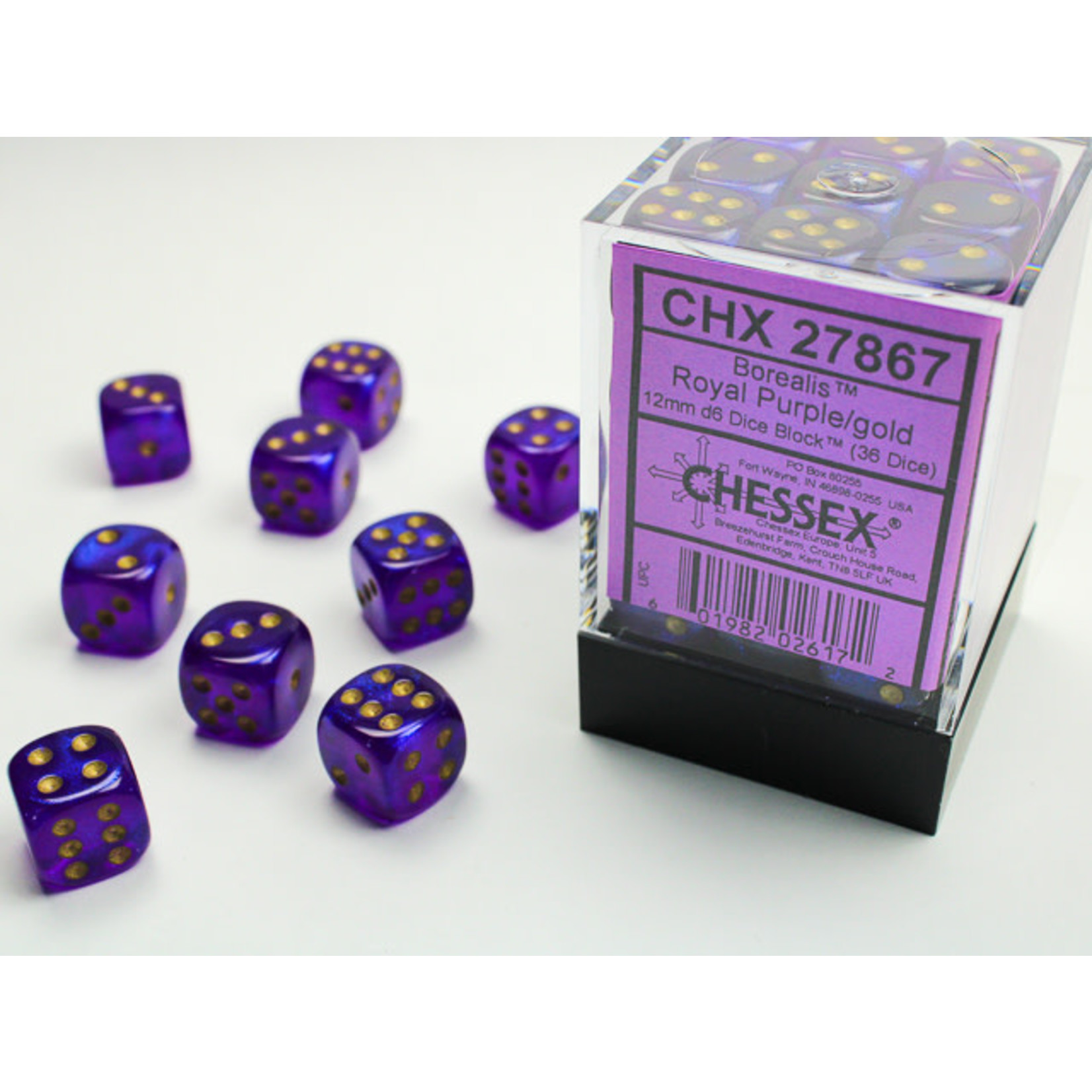 Chessex Borealis Dice: Royal Purple / gold | 12mm d6 Dice Block | 27867
