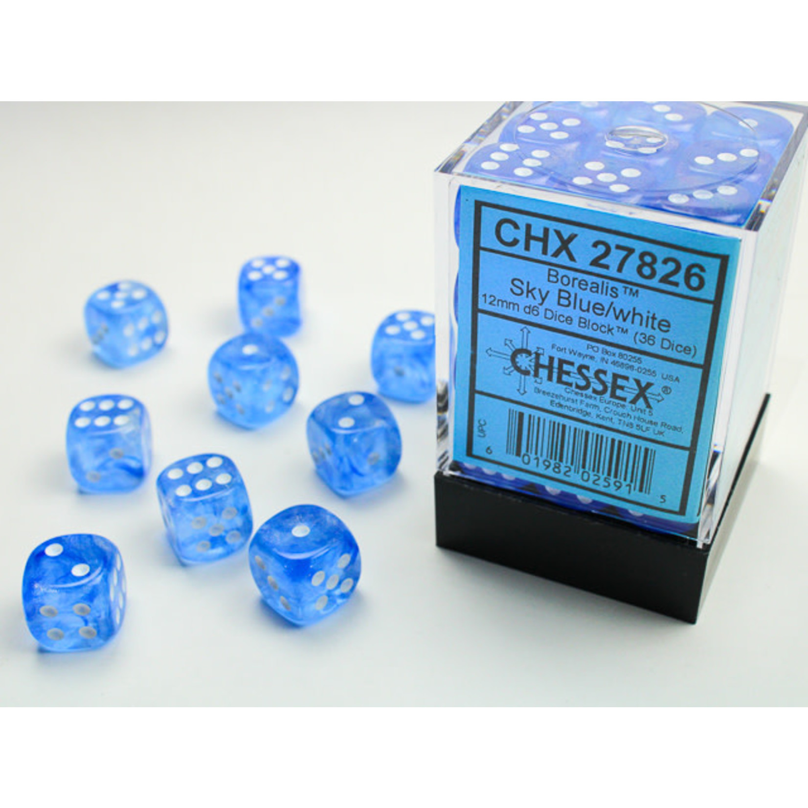 Chessex Borealis Dice: Sky Blue / white | 12mm d6 Dice Block | 27826