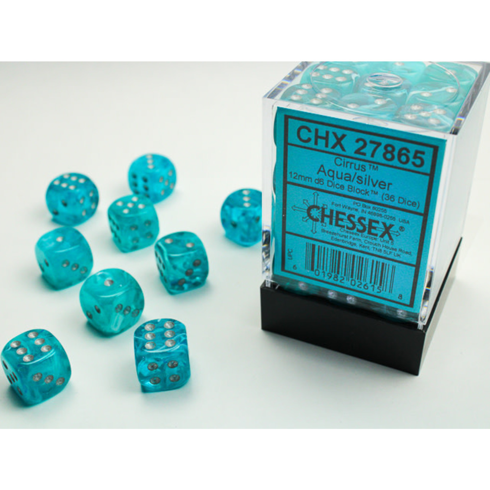 Chessex Cirrus Dice: Aqua / silver | 12mm d6 Dice Block | 27865