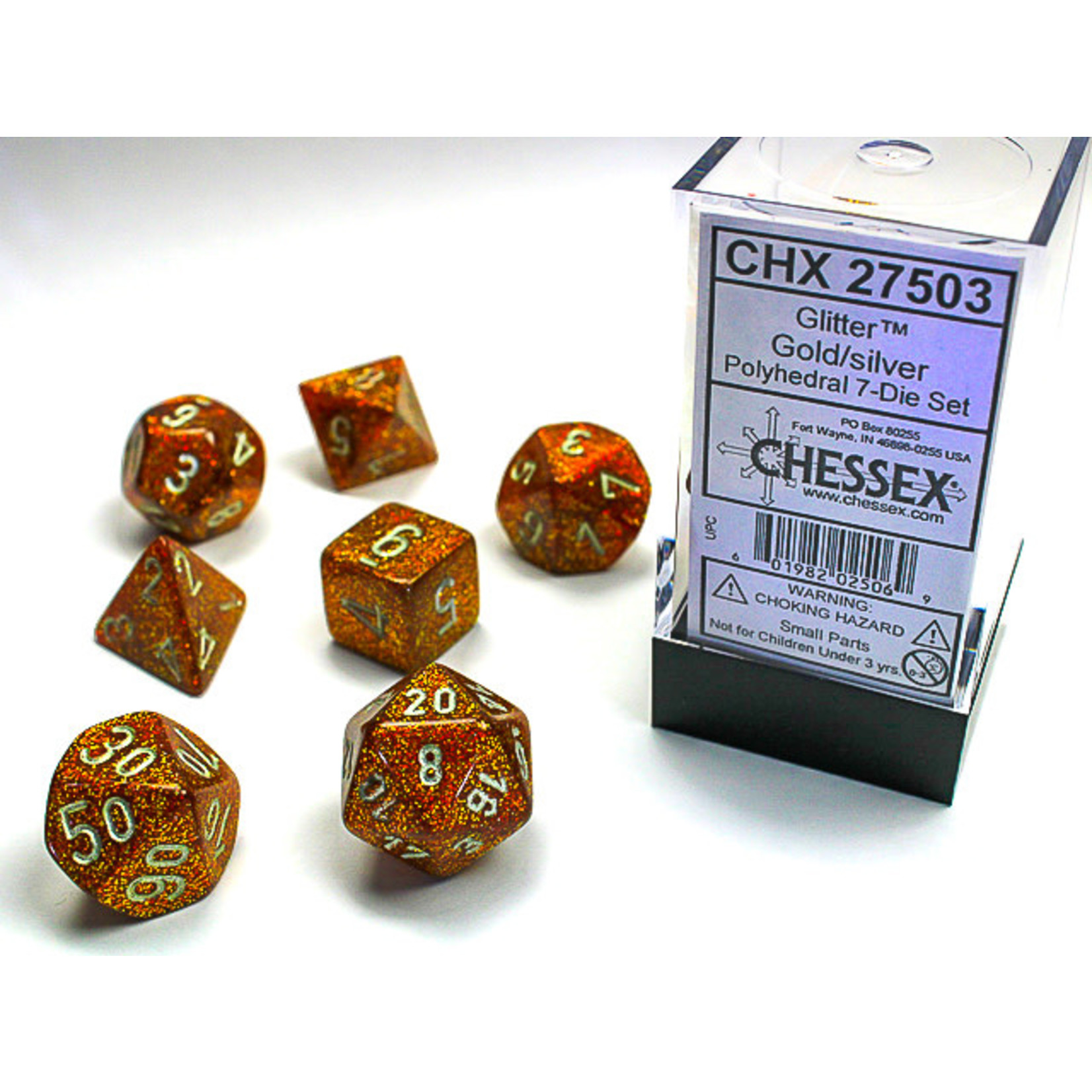 Chessex Glitter Dice: Gold / silver | 7 Die Polyhedral Set | 27503