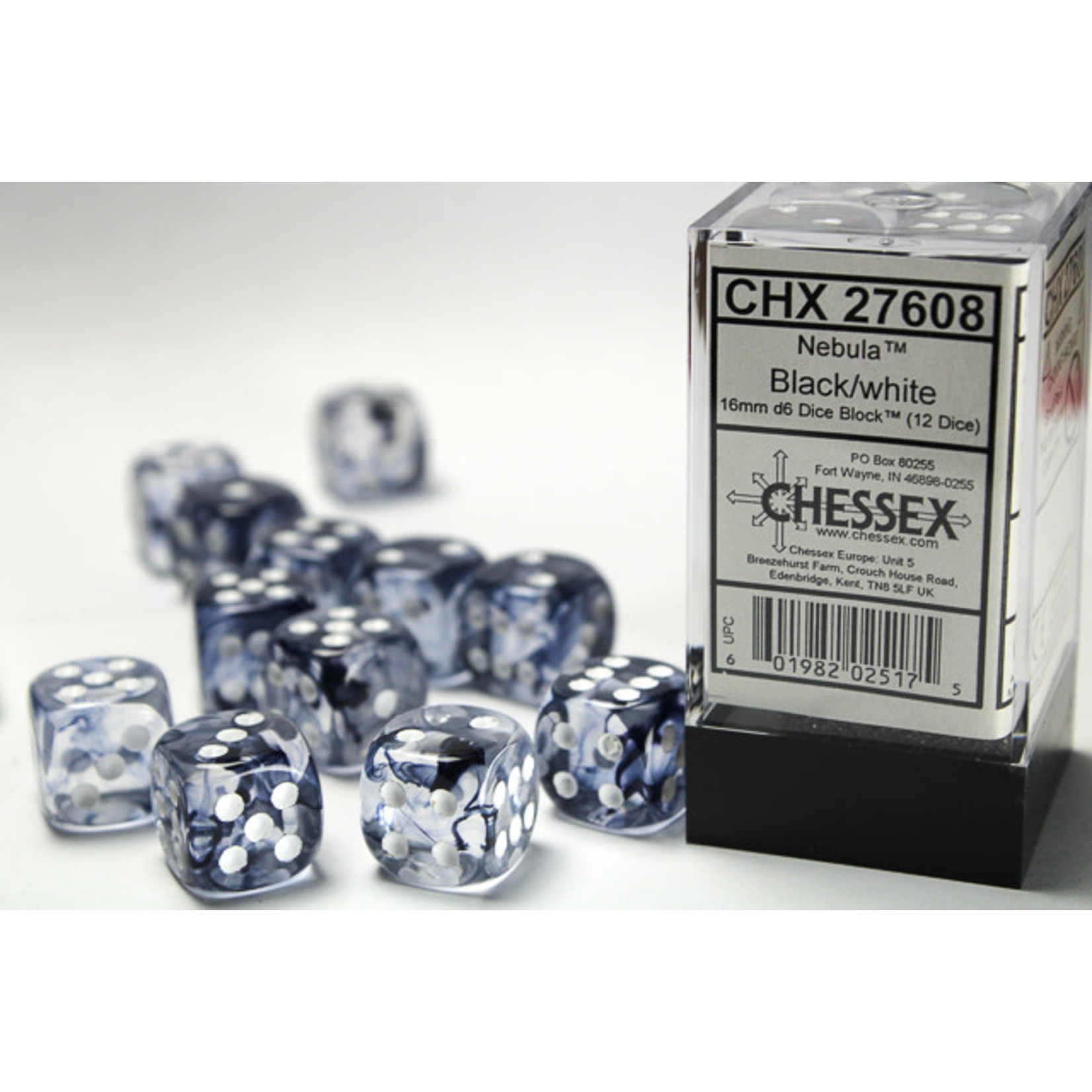 Chessex Nebula Dice: Black / White | 16mm d6 Dice Block | 27608