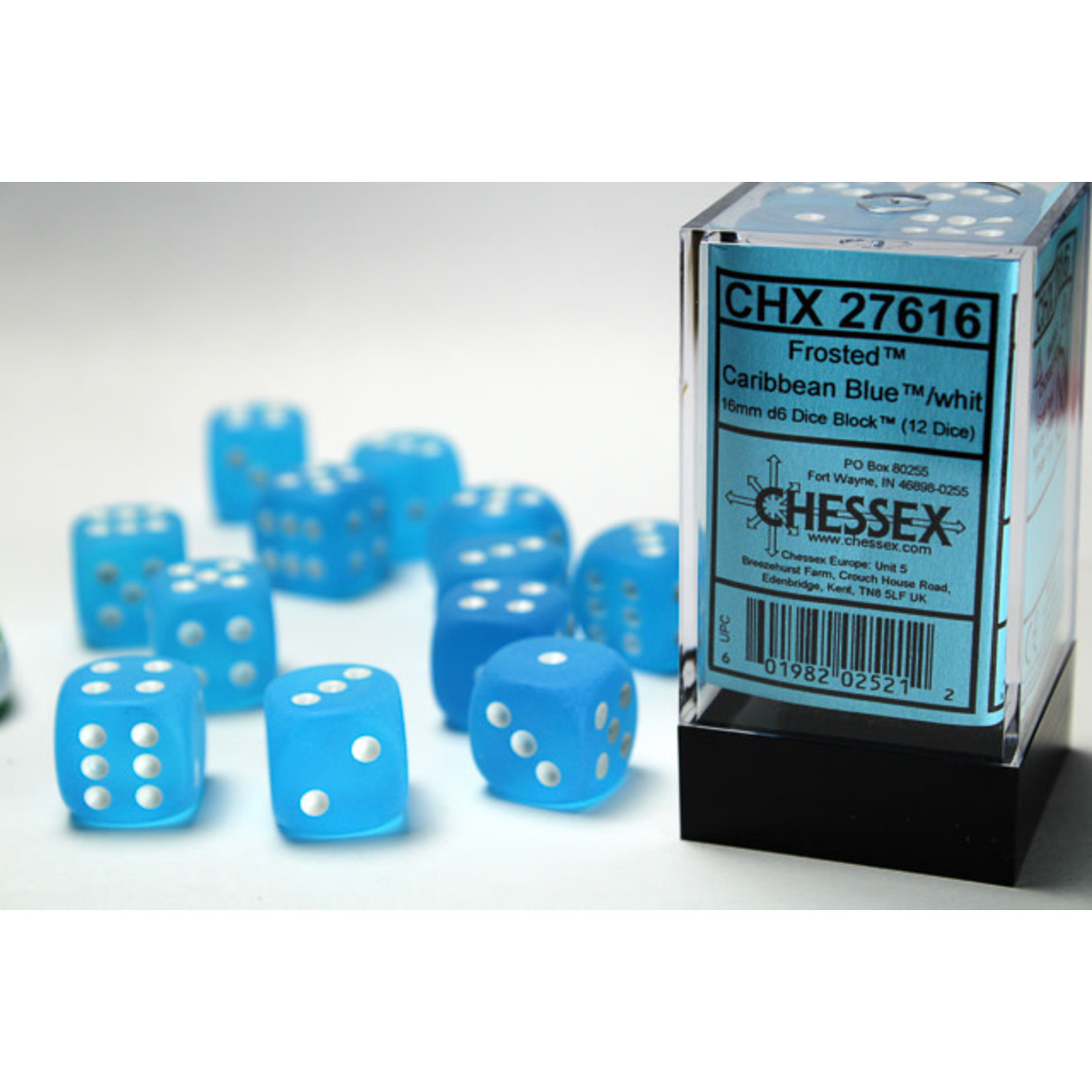 Chessex Frosted Dice: Caribbean Blue / white | 16mm d6 Dice Block | 27616