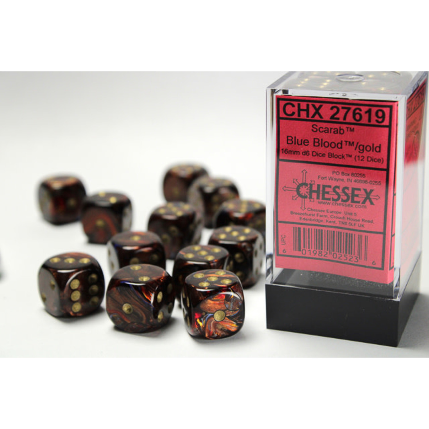 Chessex Scarab Dice: Blue Blood / gold | 16mm d6 Dice Block | 27619