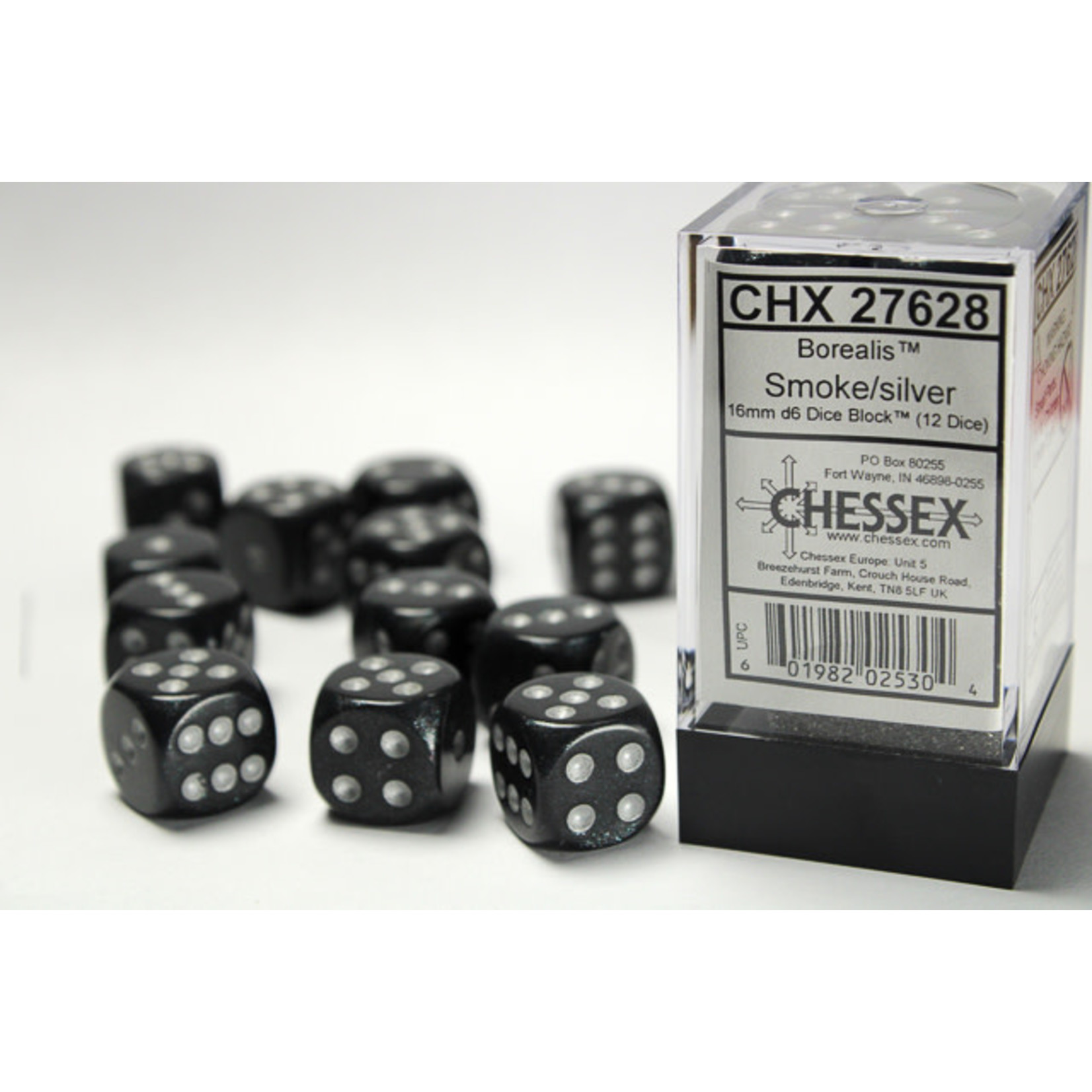 Chessex Borealis Dice: Smoke / silver | 16mm d6 Dice Block | 27628
