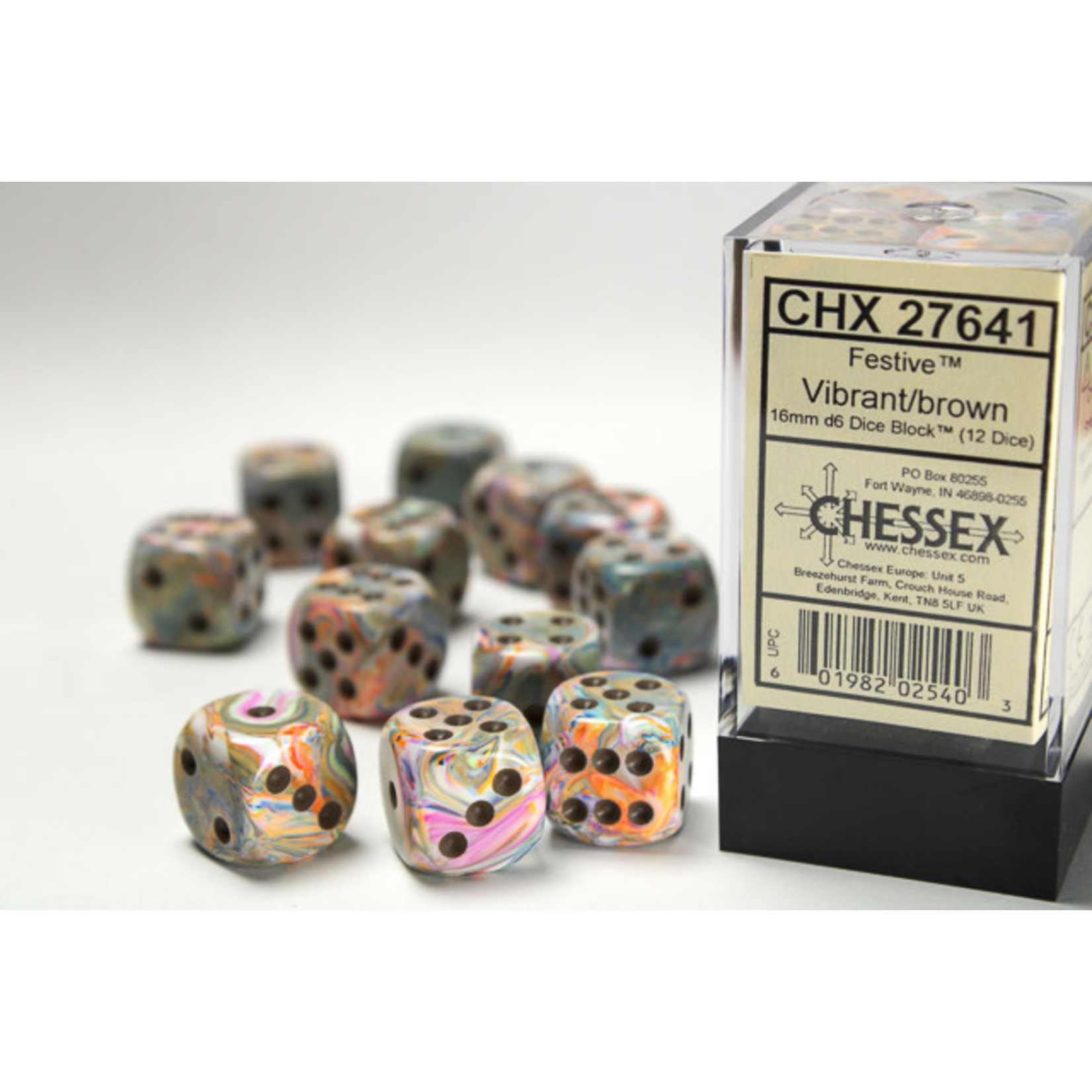 Chessex Festive Dice: Vibrant / brown | 16mm d6 Dice Block | 27641