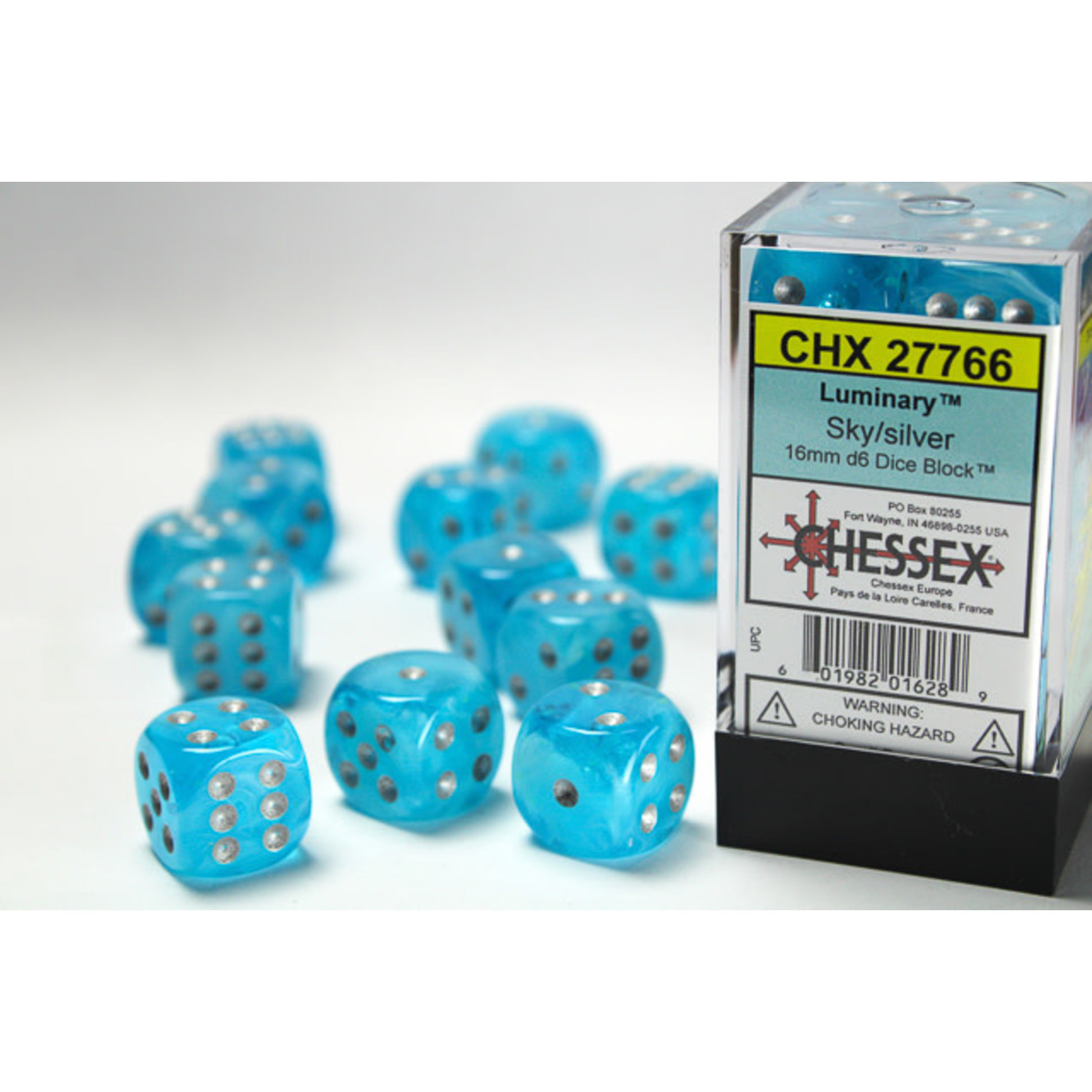 Chessex Luminary Dice: Sky / silver | 16mm d6 Dice Block | 27766
