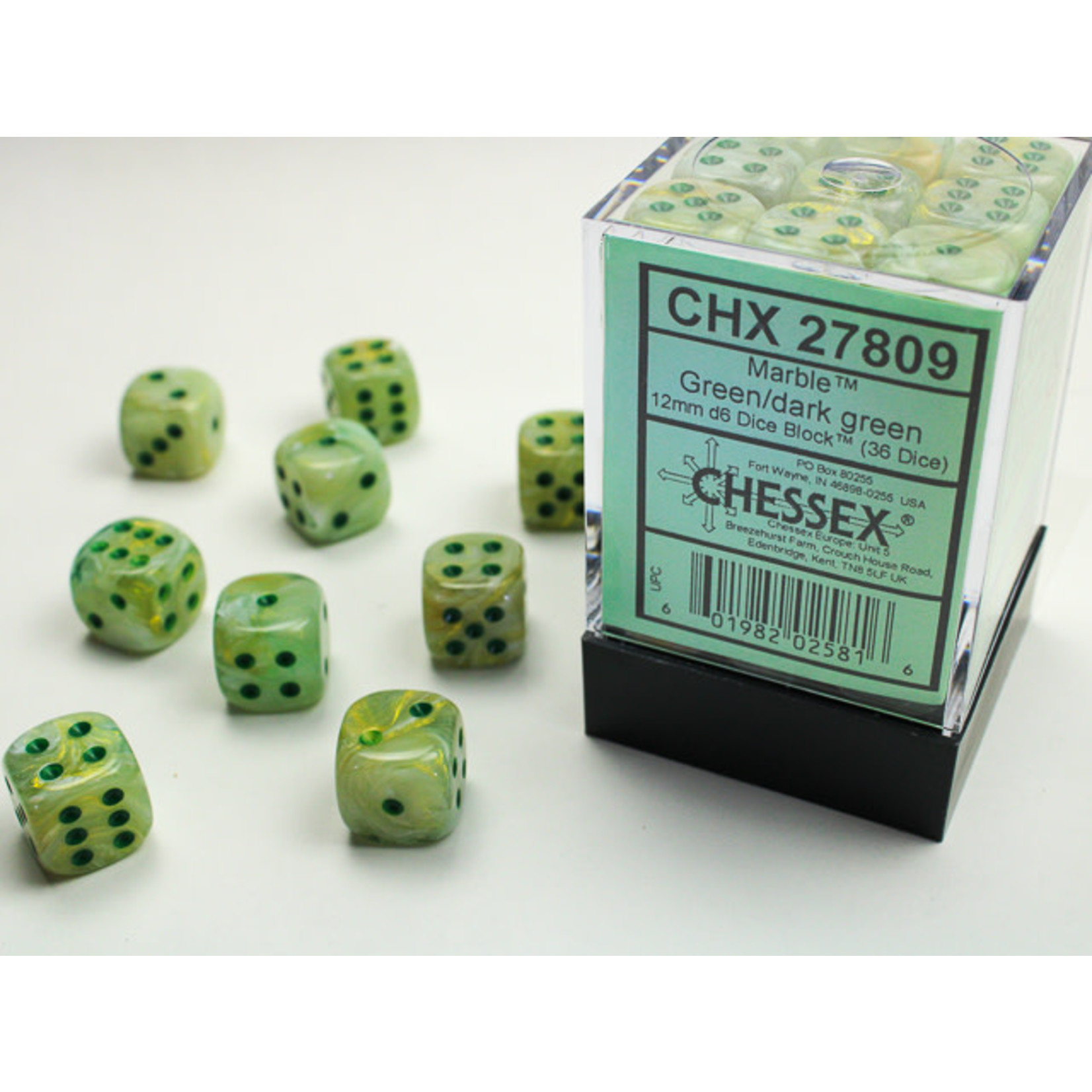 Chessex Marble Dice: Green / dark green | 12mm d6 Dice Block | 27809