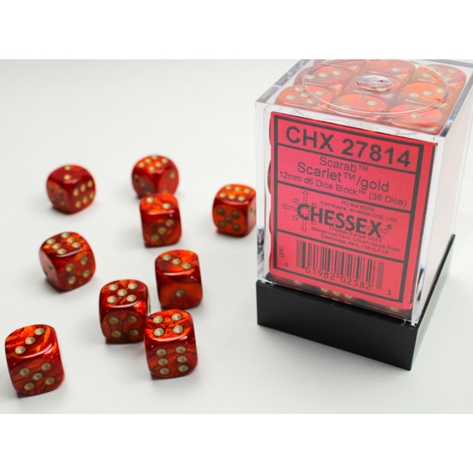 Chessex Scarab Dice: Scarlet / gold | 12mm d6 Dice Block | 27814