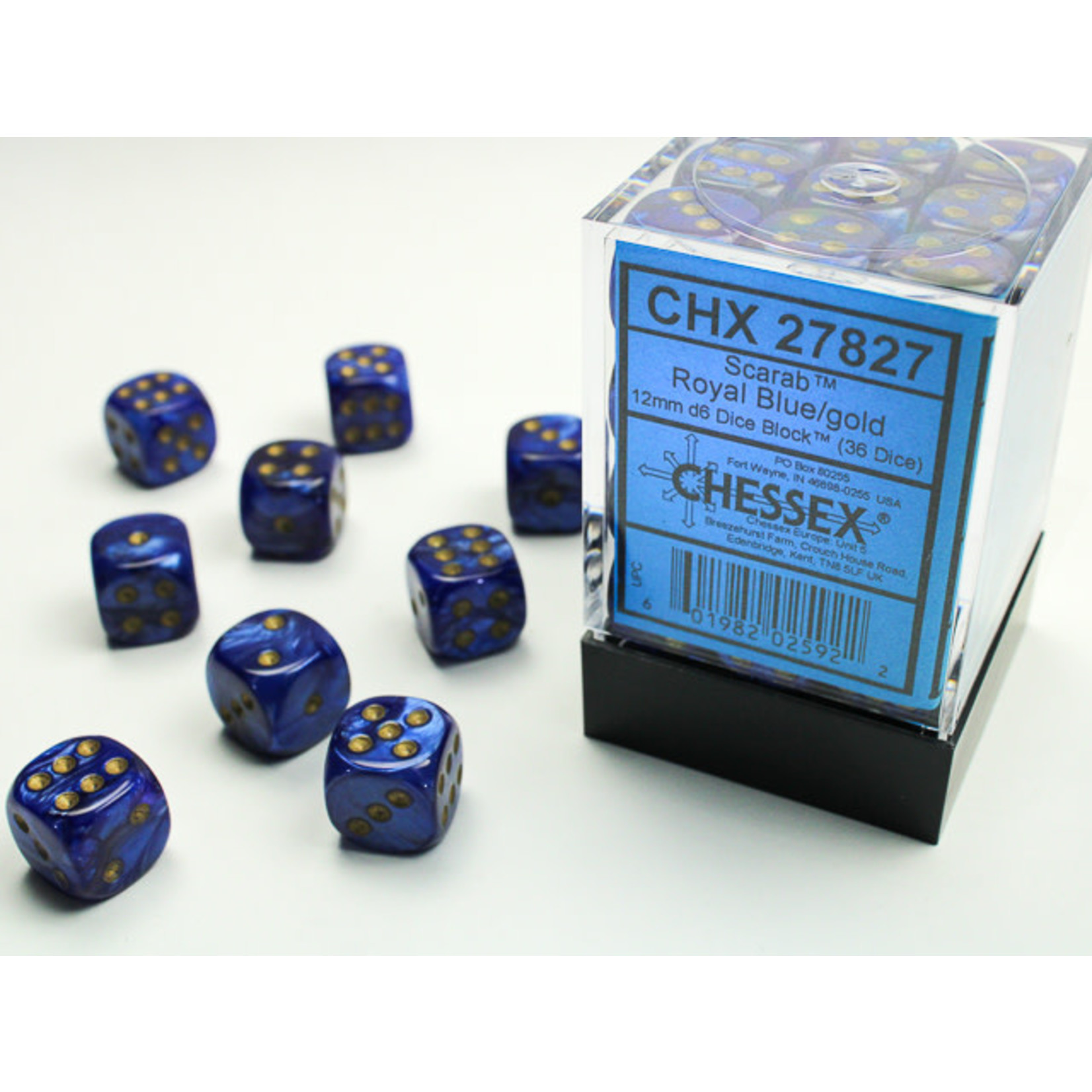 Chessex Scarab Dice: Royal Blue / gold | 12mm d6 Dice Block | 27827