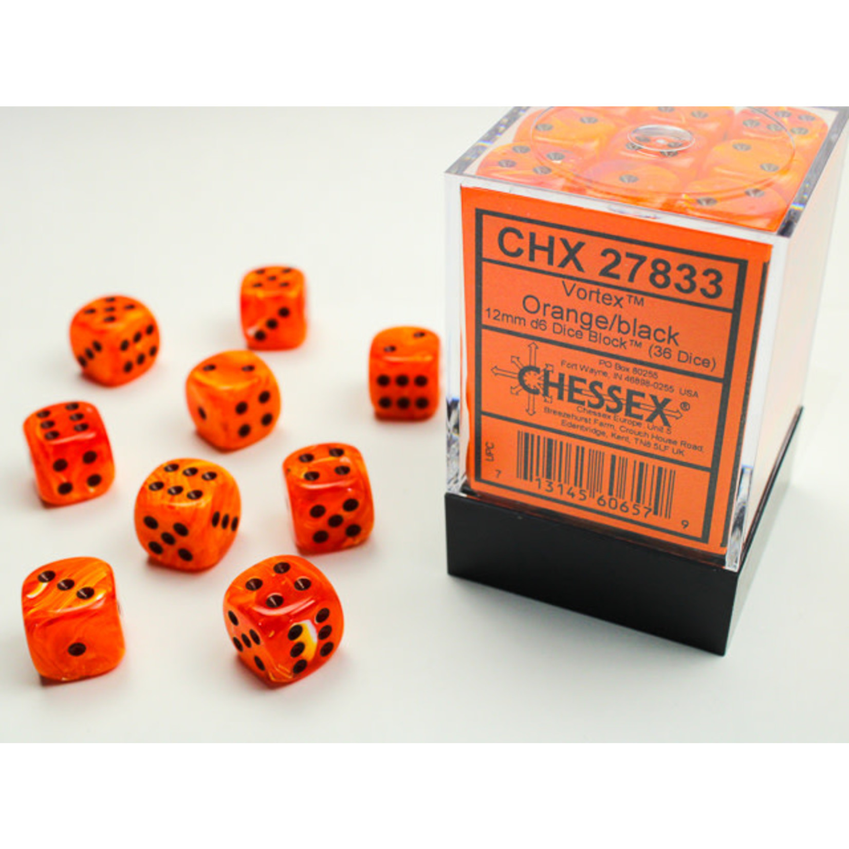 Chessex Vortex Dice: Orange / black | 12mm d6 Dice Block | 27833