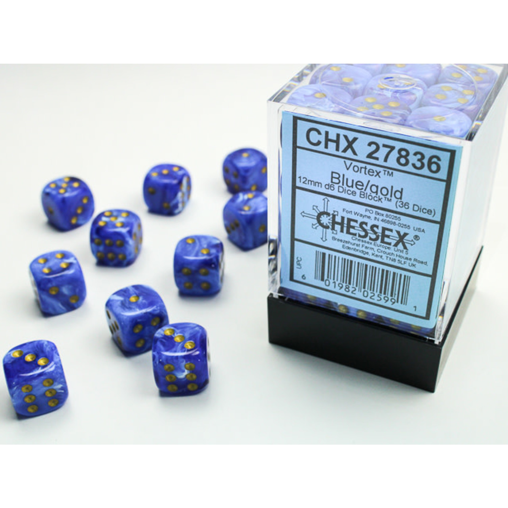 Chessex Vortex Dice: Blue / gold | 12mm d6 Dice Block | 27836