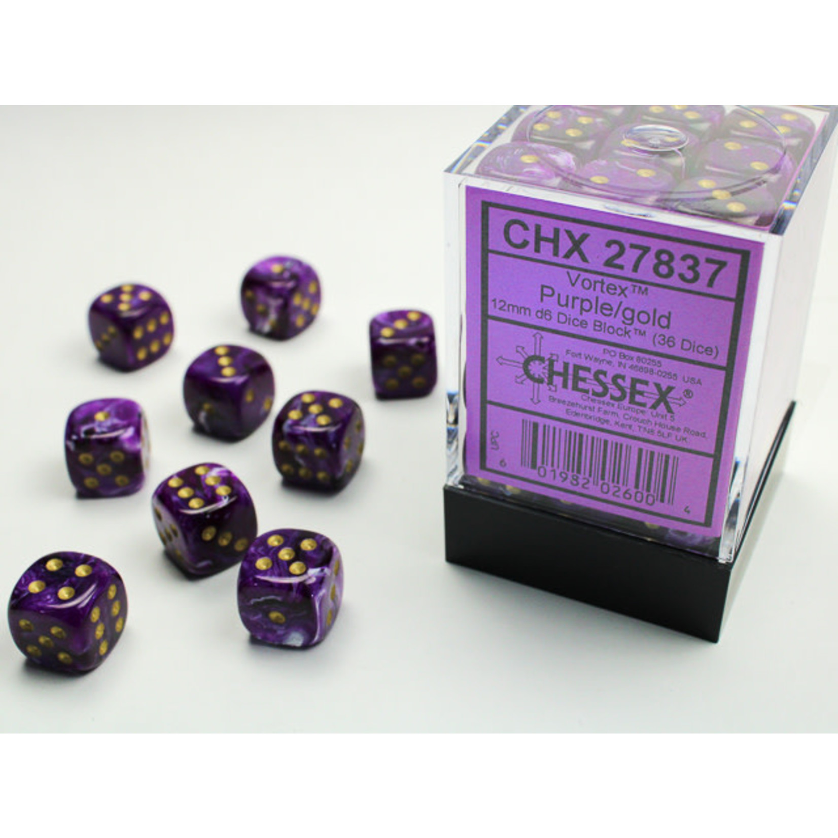 Chessex Vortex Dice: Purple / gold | 12mm d6 Dice Block | 27837
