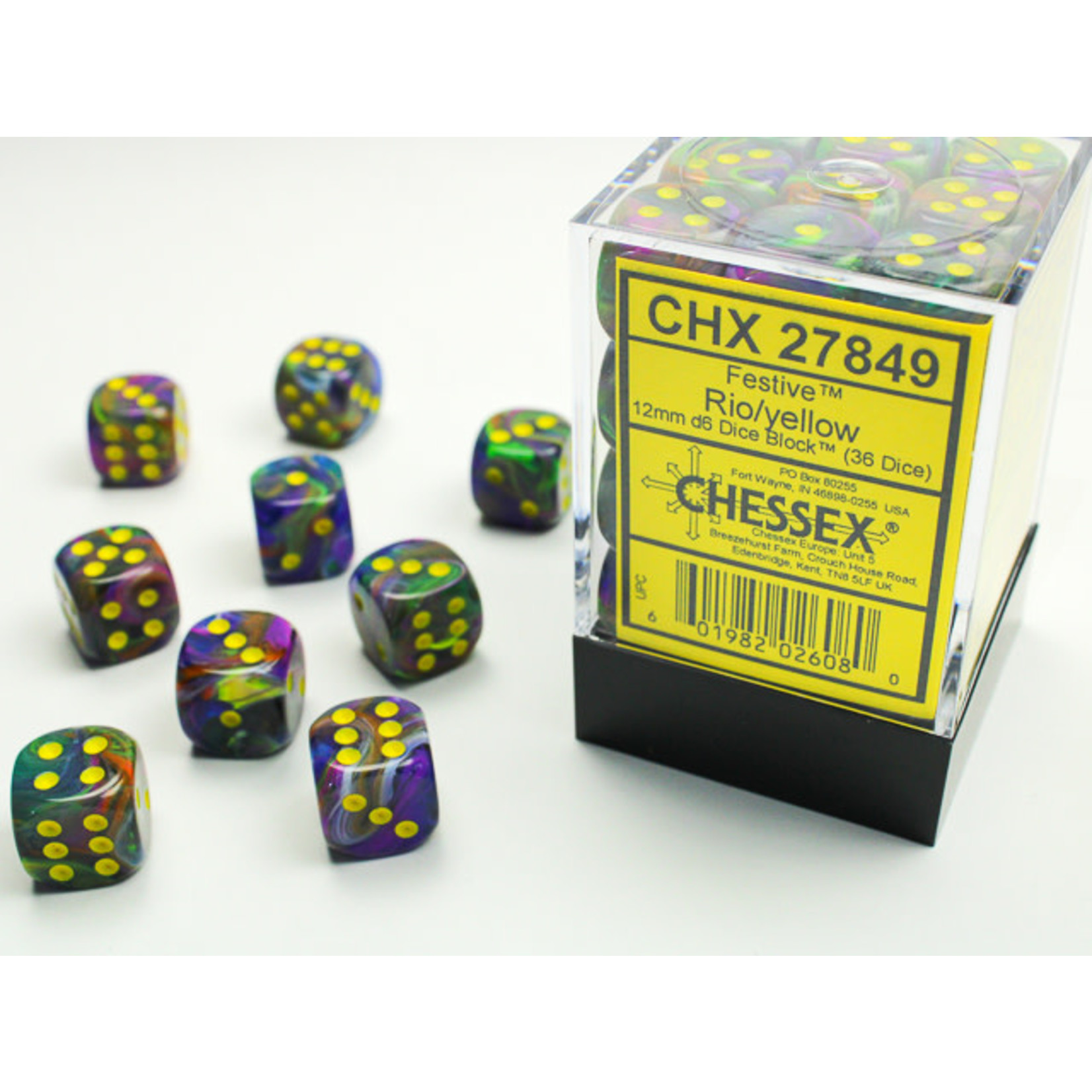 Chessex Festive Dice: Rio / yellow | 12mm d6 Dice Block | 27849