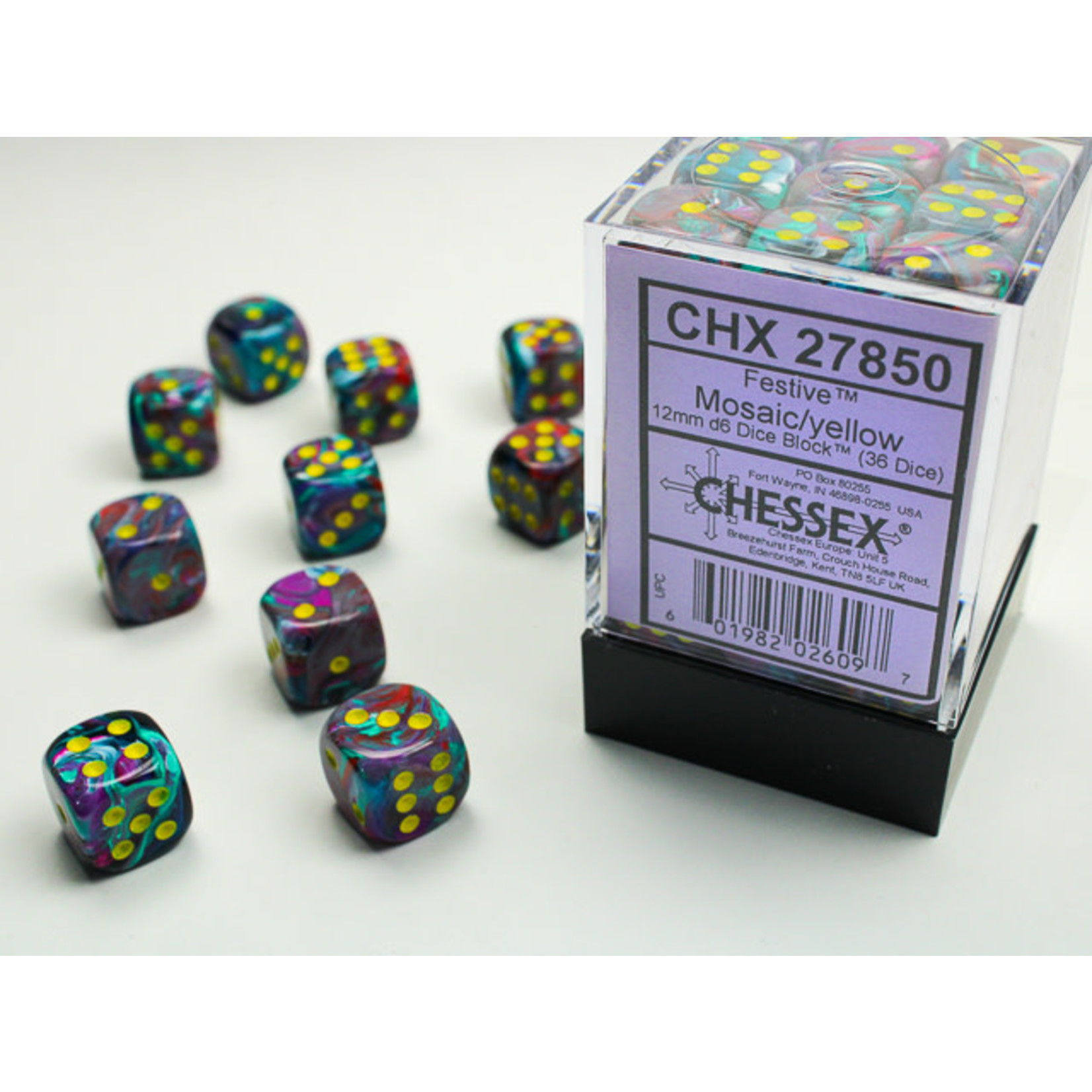 Chessex Festive Dice: Mosaic / yellow | 12mm d6 Dice Block | 27850