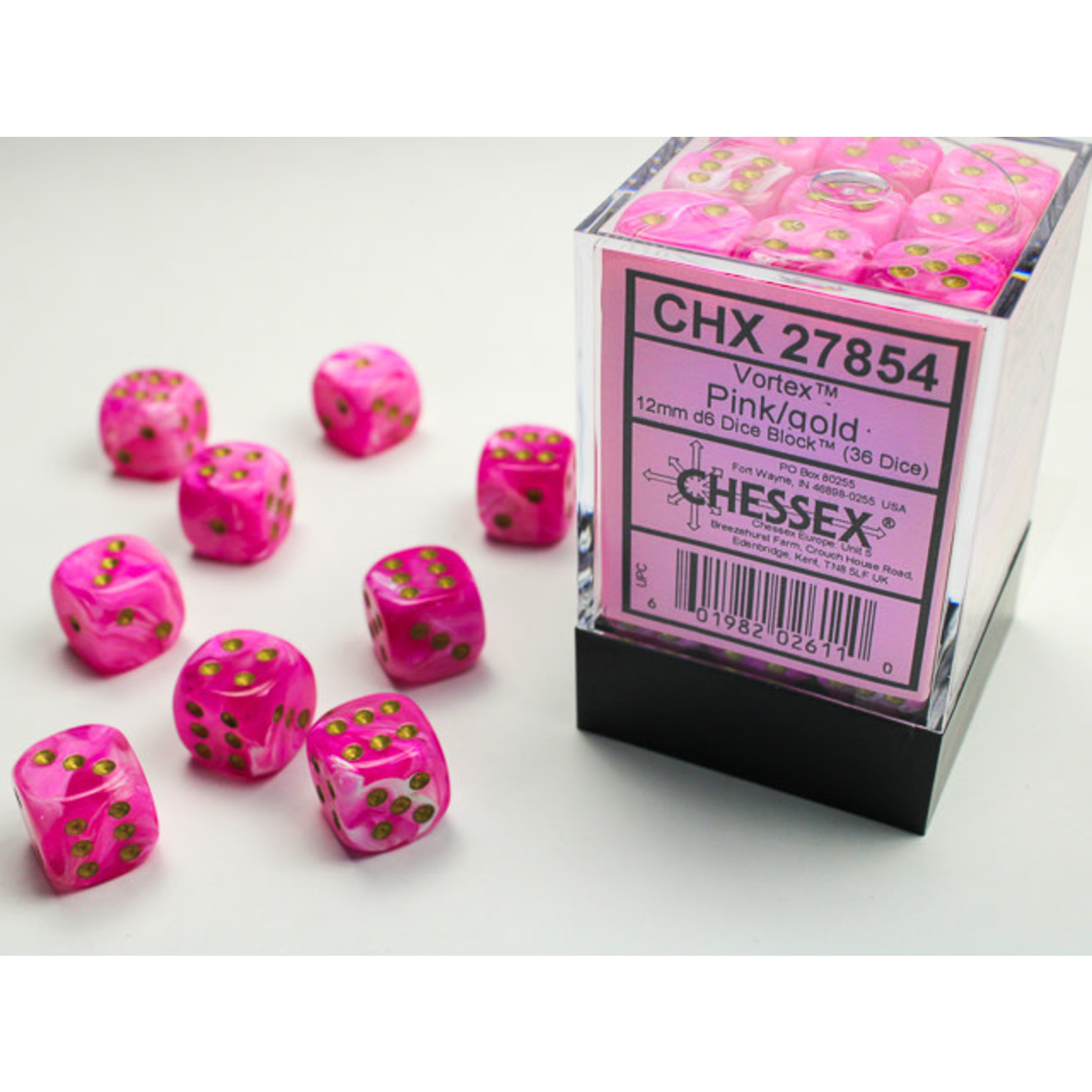 Chessex Vortex Dice: Pink / gold | 12mm d6 Dice Block | 27854