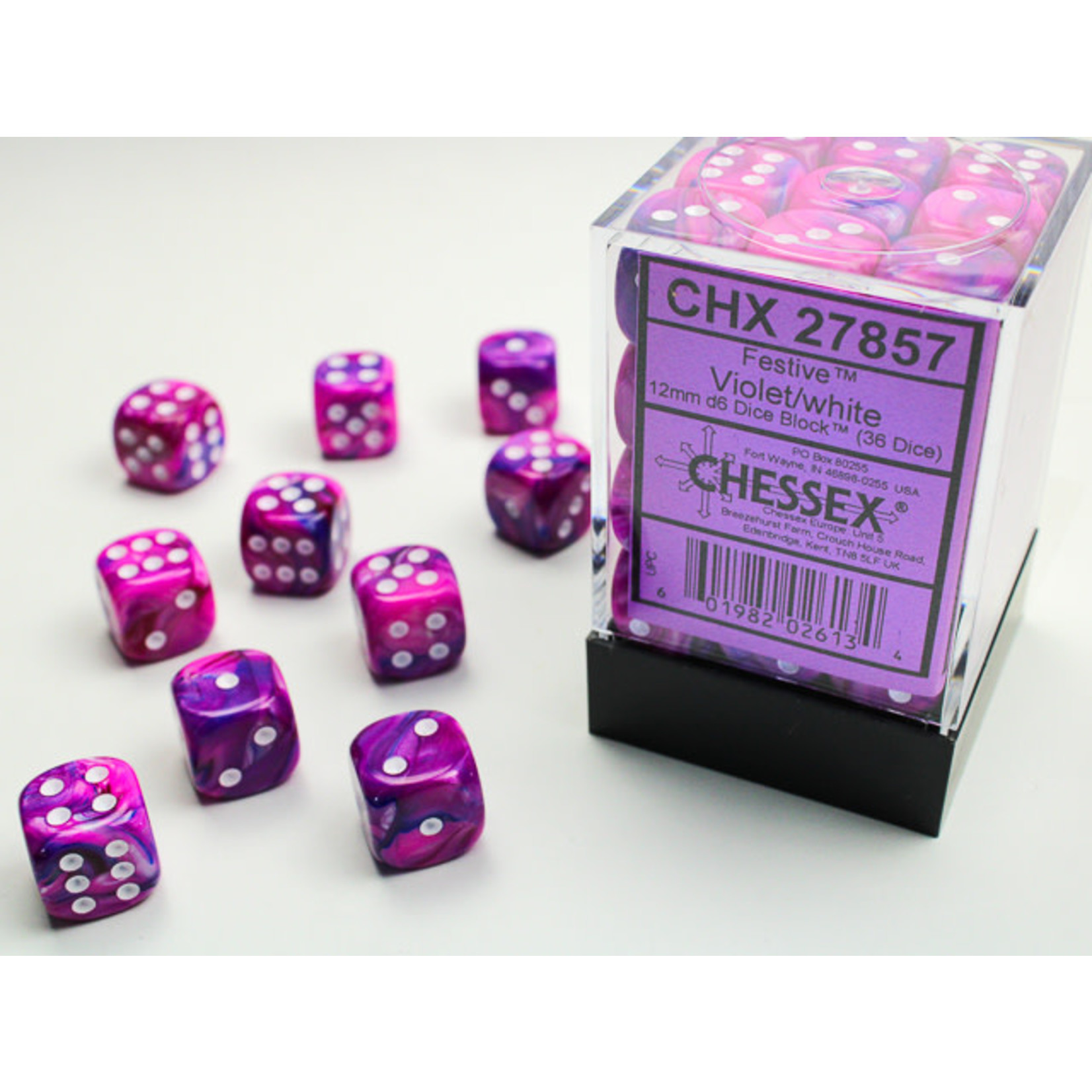 Chessex Festive Dice: Violet / white | 12mm d6 Dice Block | 27857