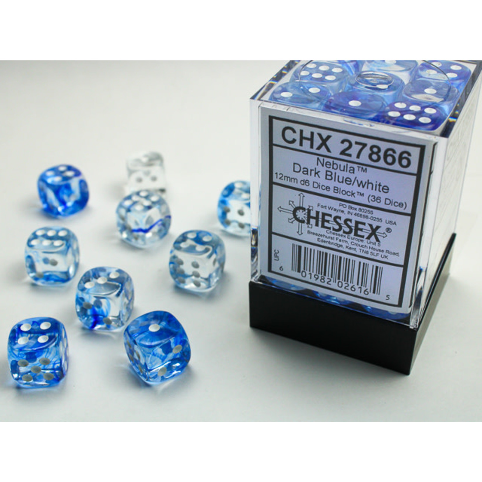 Chessex Nebula Dice: Dark Blue / White | 12mm d6 Dice Block | 27866