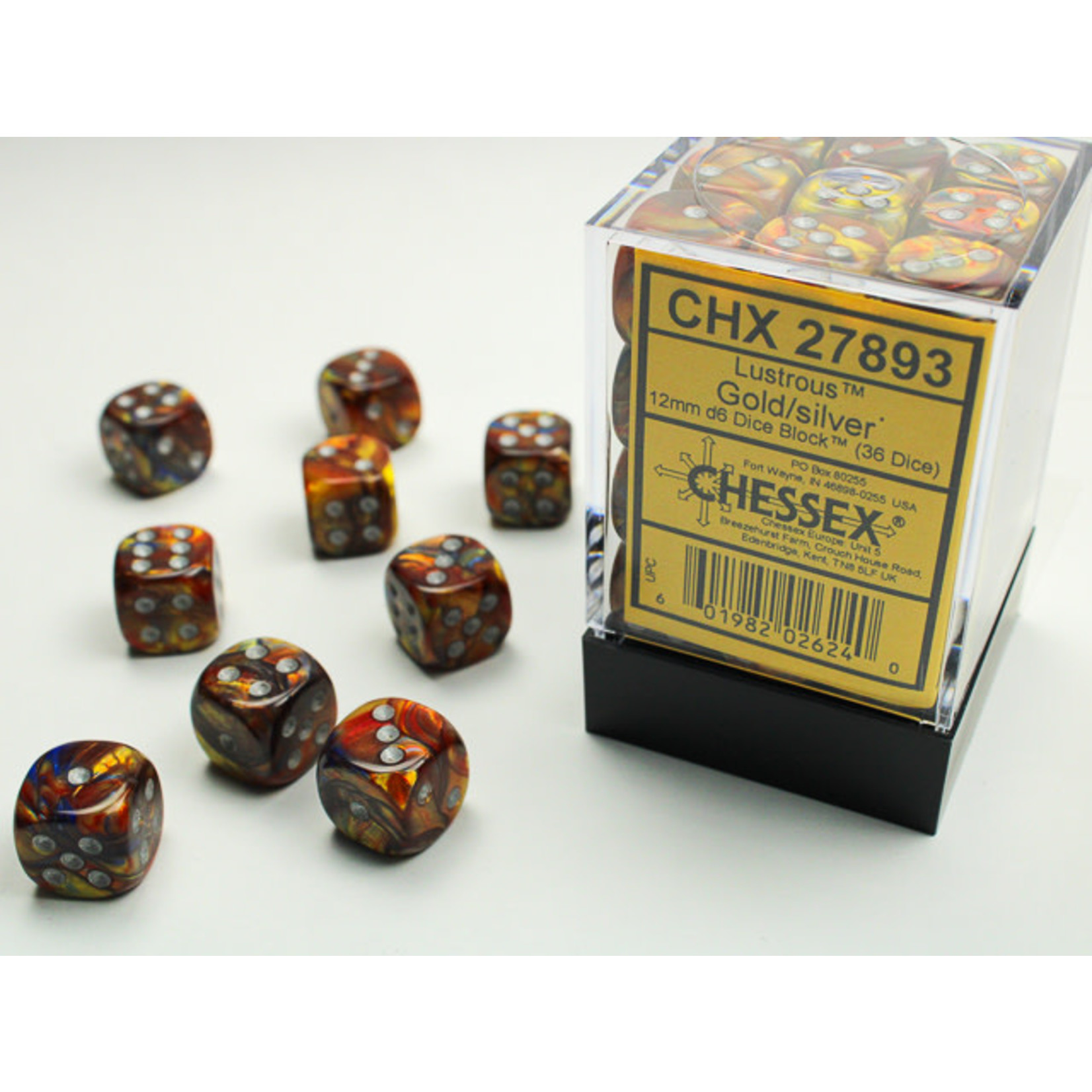 Chessex Lustrous Dice: Gold / silver | 12mm d6 Dice Block | 27893