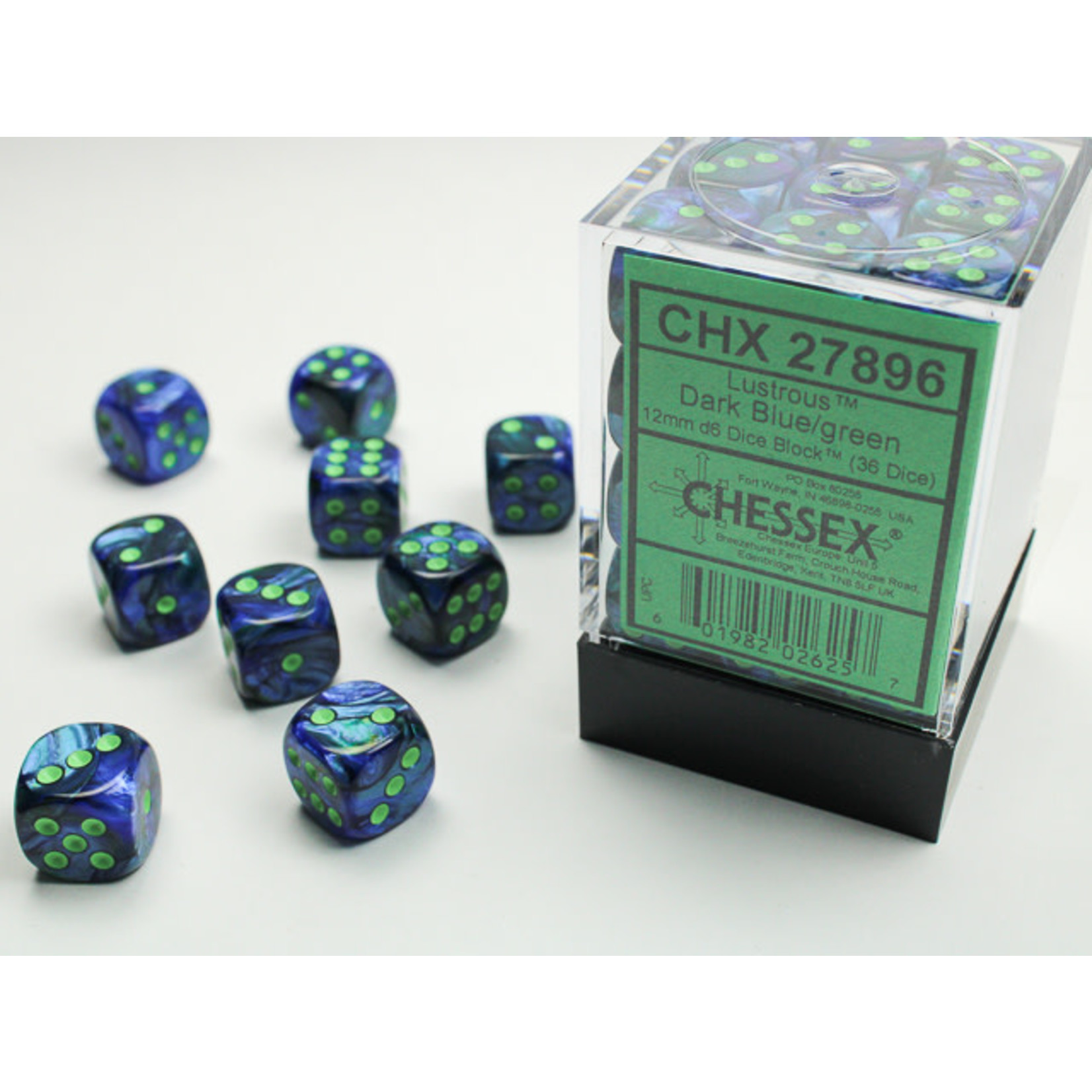 Chessex Lustrous Dice: Dark Blue / green | 12mm d6 Dice Block | 27896