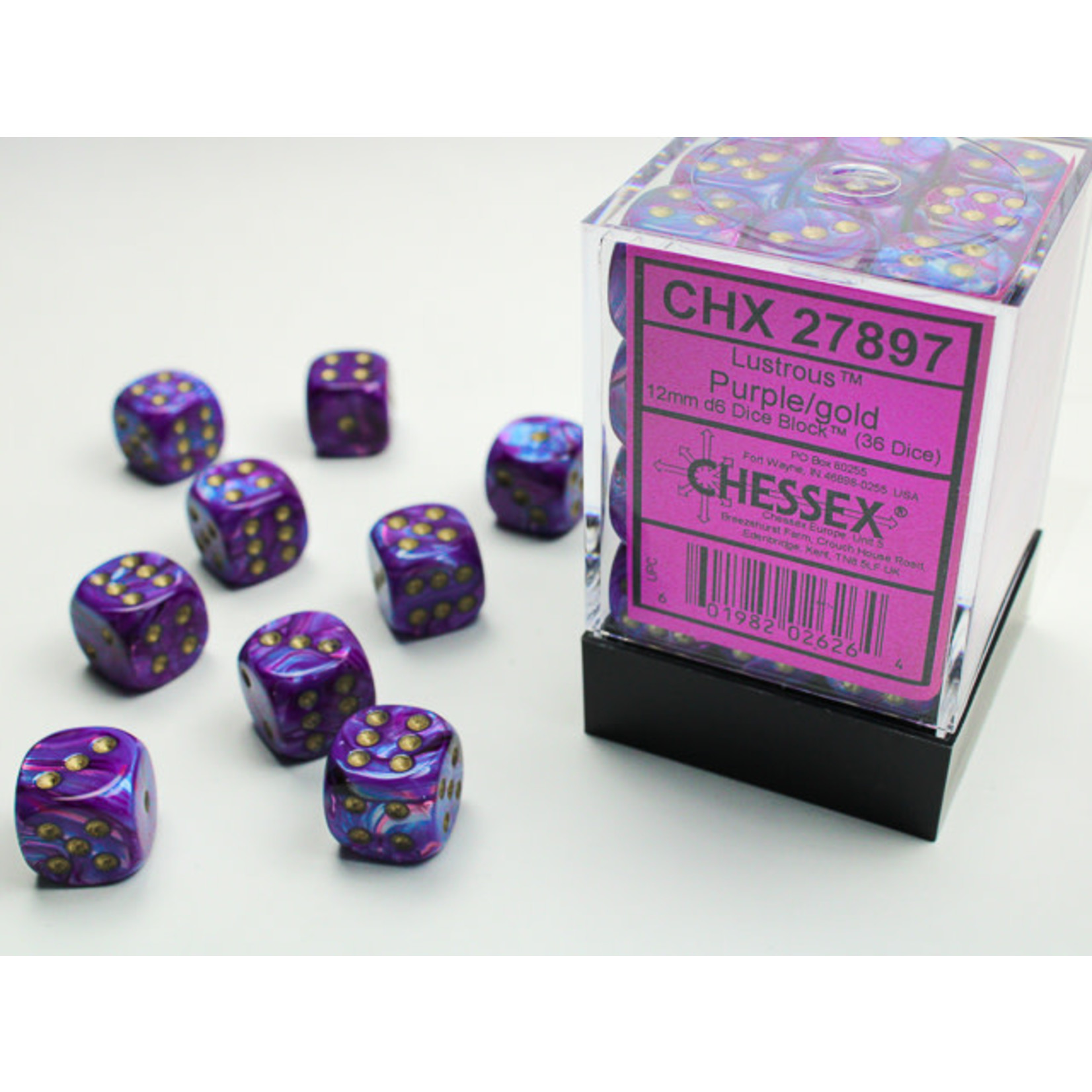 Chessex Lustrous Dice: Purple / gold | 12mm d6 Dice Block | 27897