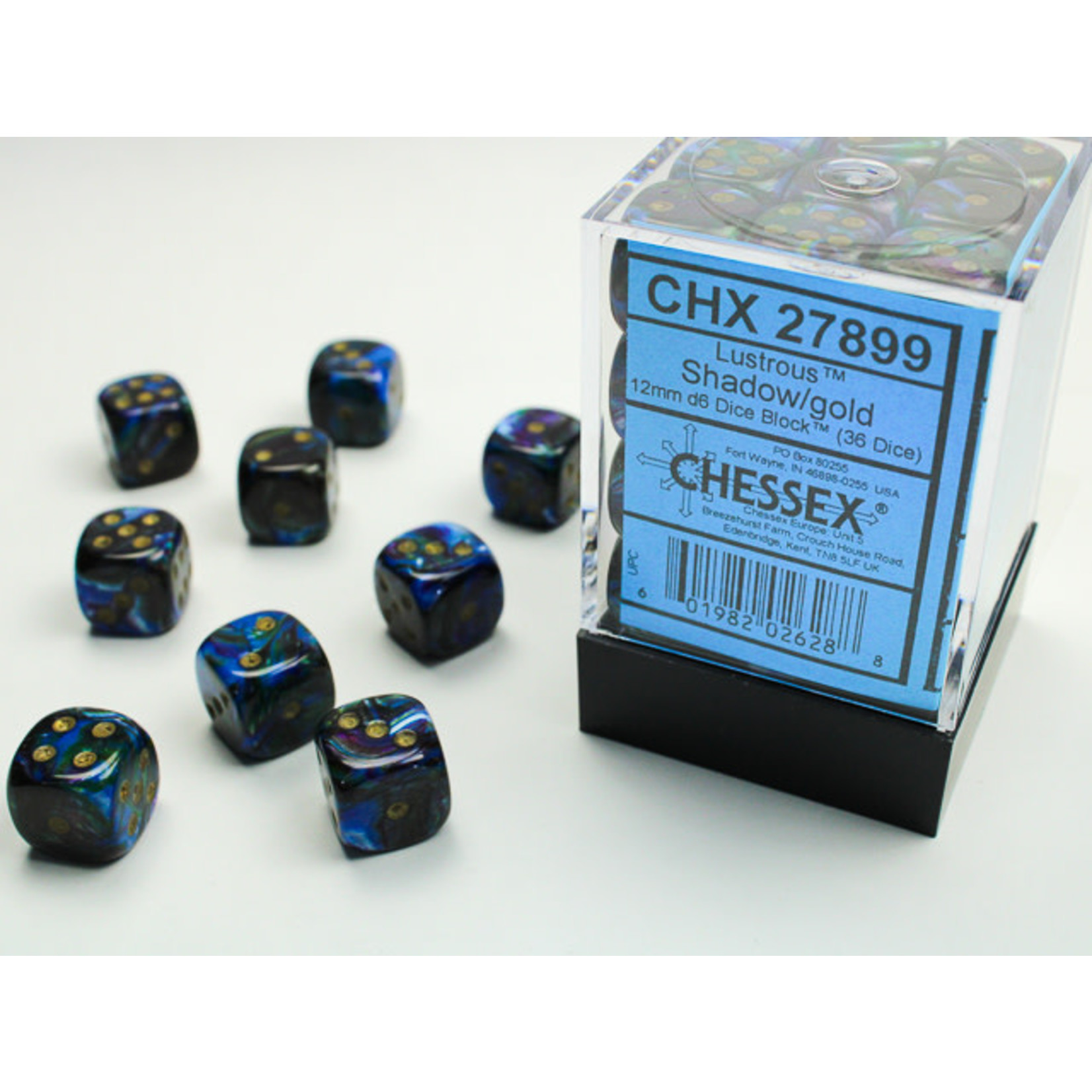 Chessex Lustrous Dice: Shadow / gold | 12mm d6 Dice Block | 27899