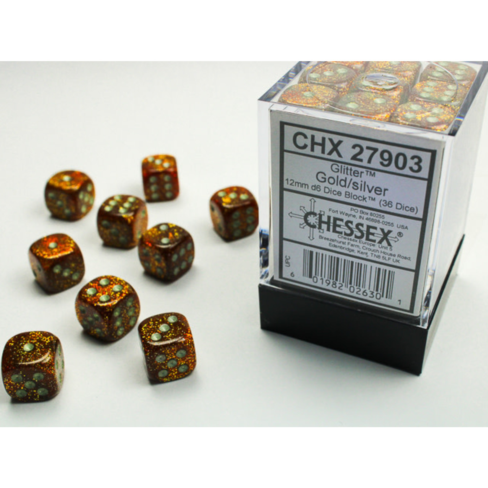 Chessex Glitter Dice: Gold / silver | 12mm d6 Dice Block | 27903