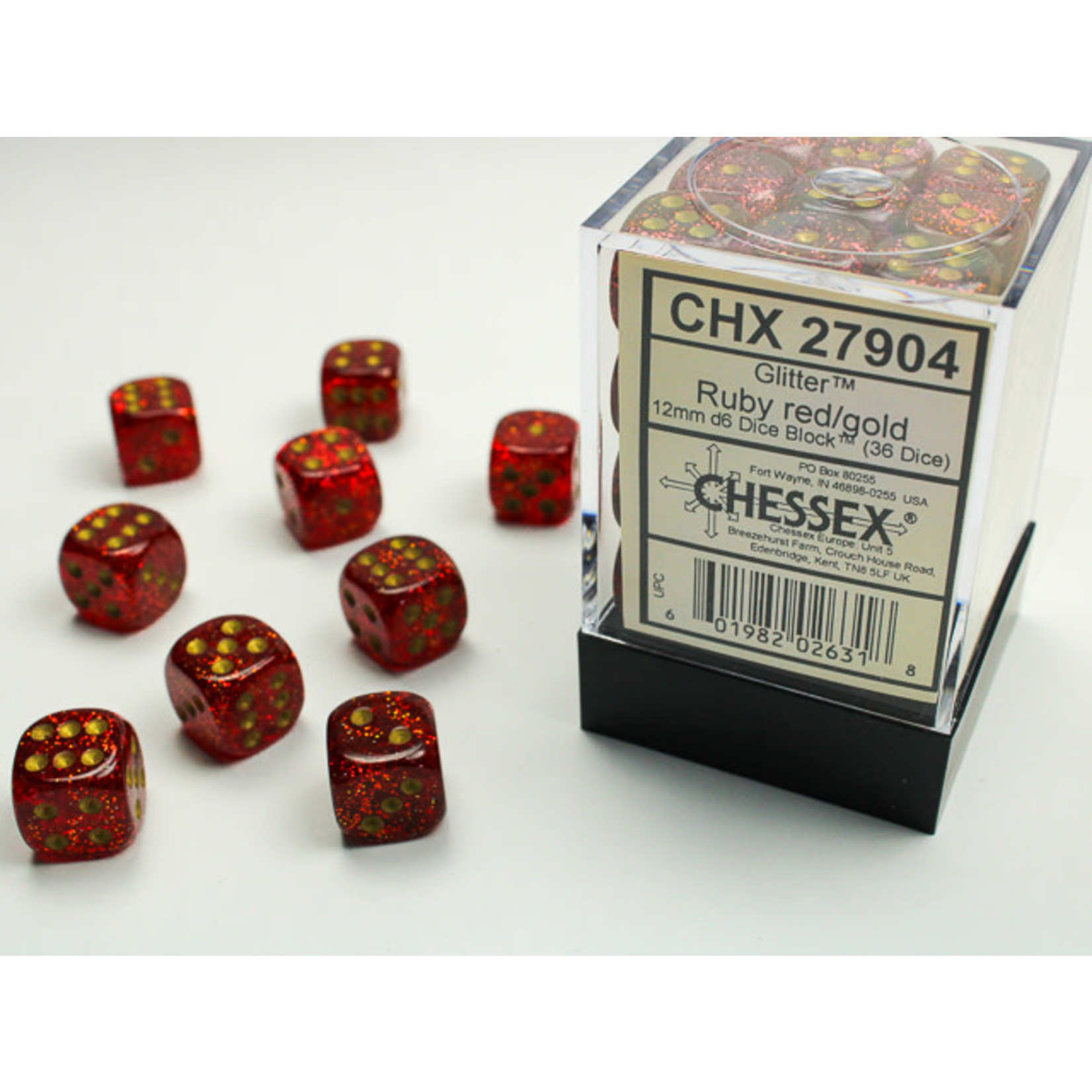 Chessex Glitter Dice: Ruby / gold | 12mm d6 Dice Block | 27904