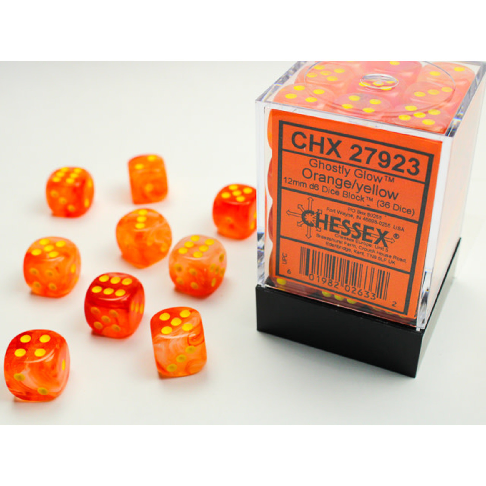 Chessex Ghostly Glow Dice: Orange / yellow | 12mm d6 Dice Block | 27923