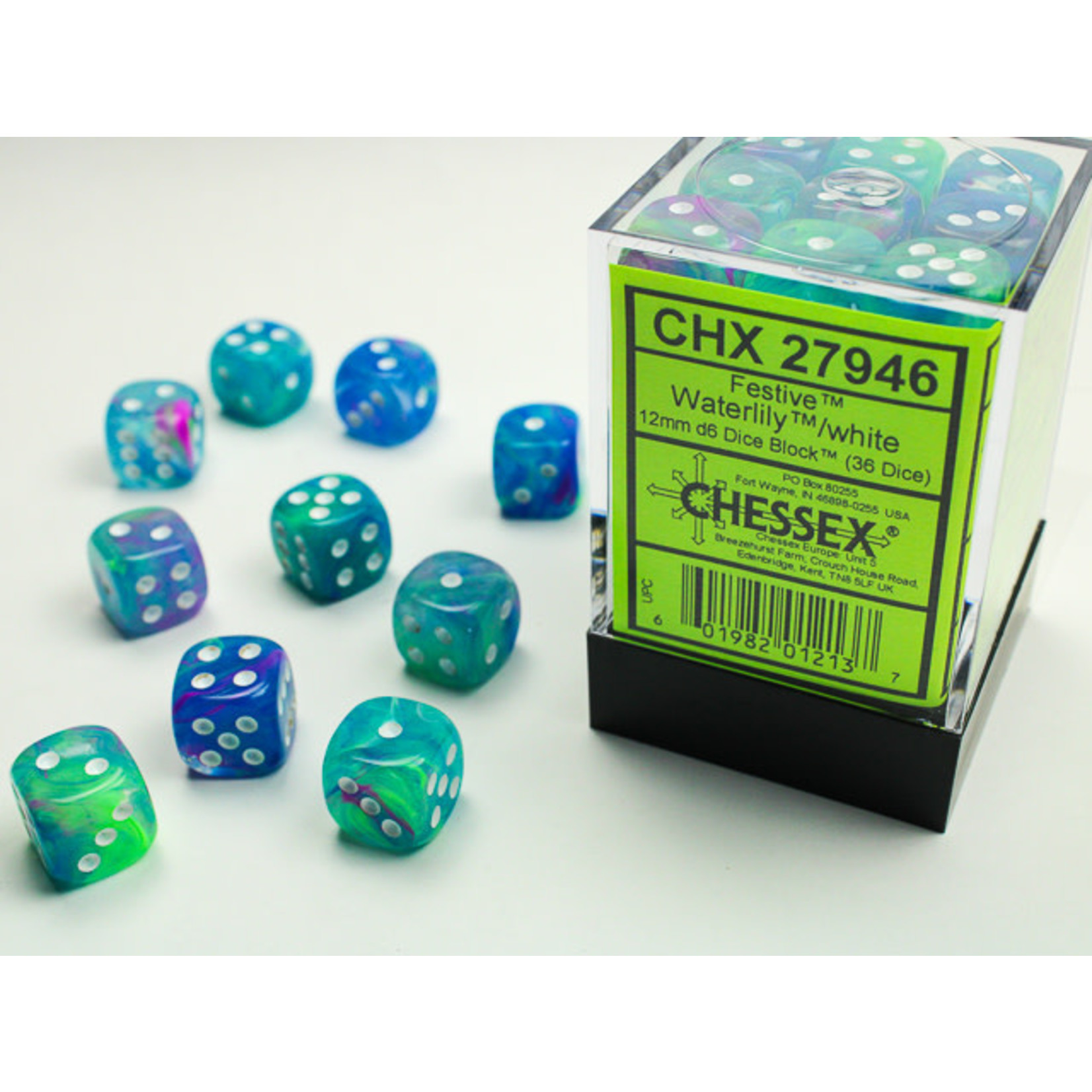 Chessex Festive Dice: Waterlily / white | 12mm d6 Dice Block | 27946