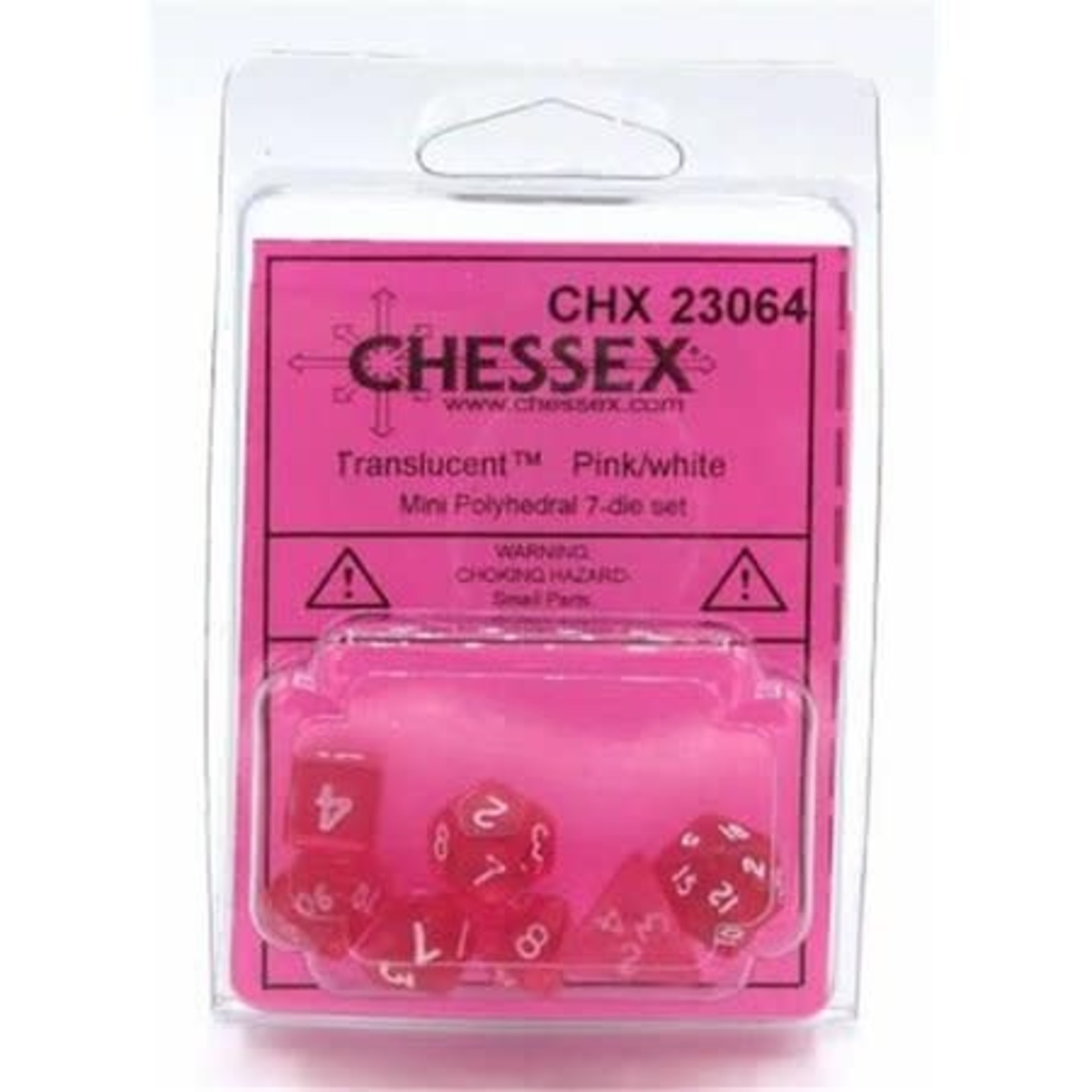 Chessex Translucent Dice: Pink / white | Mini 7 Die Polyhedral Set | 23064